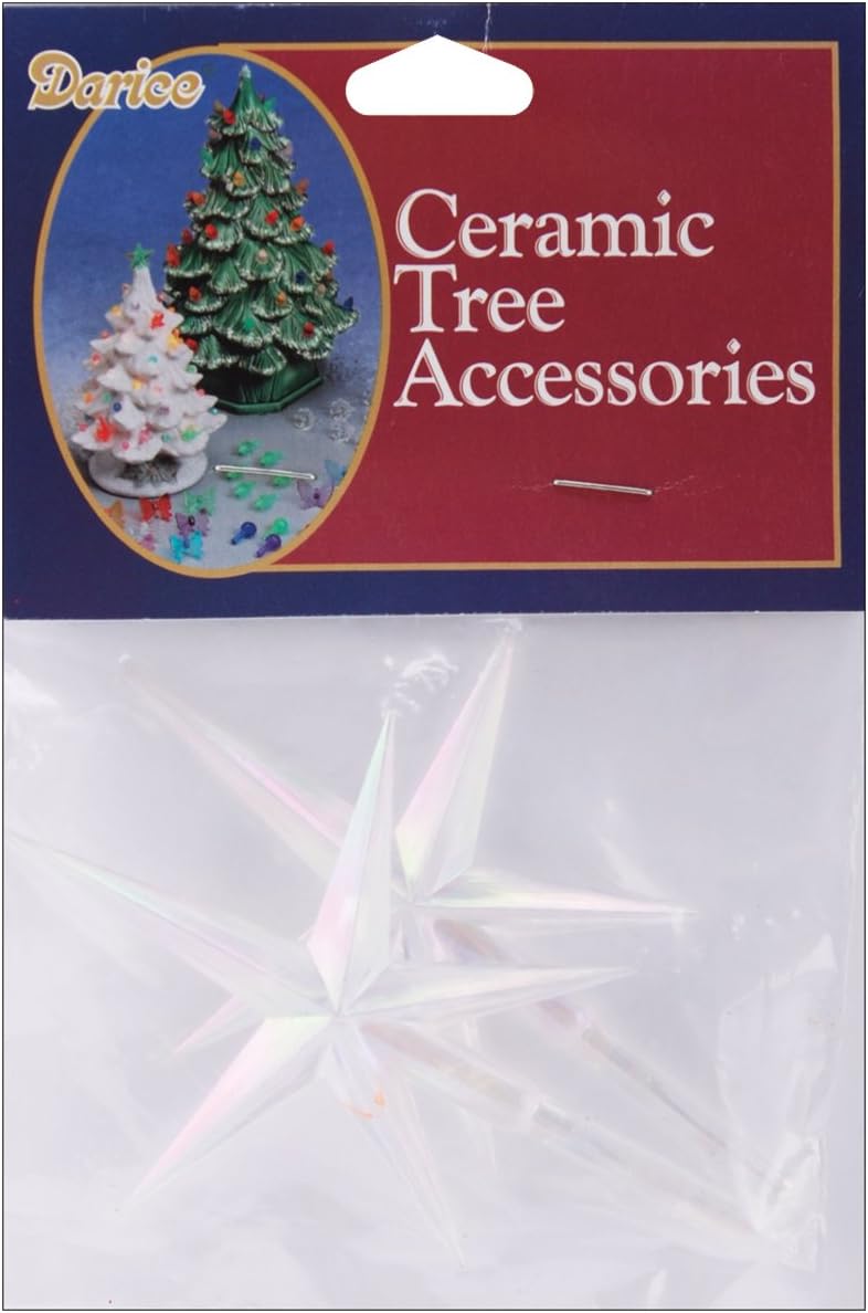 Ceramic Christmas Tree Stars 3.875"X2.625" 2/PkgIridescent
