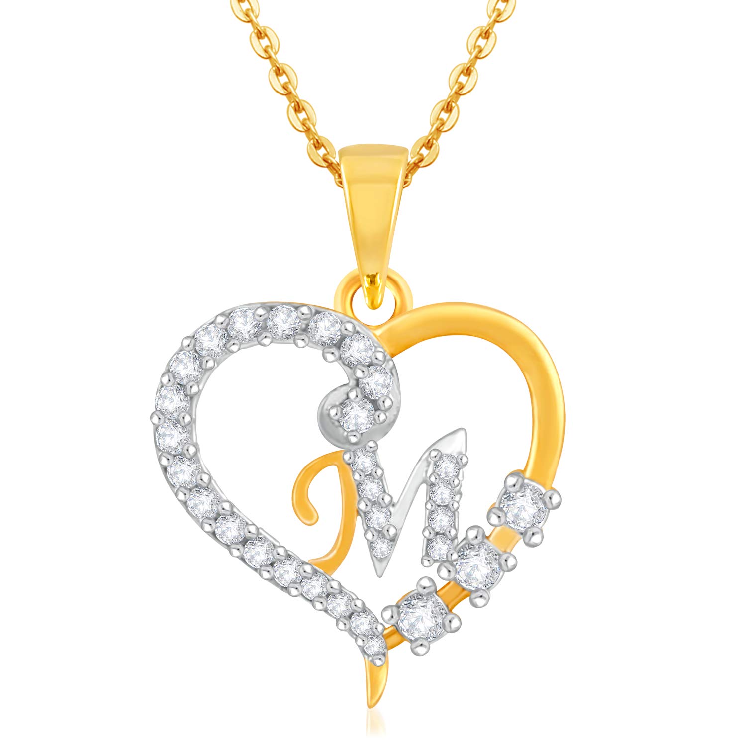 Love Collection Pendant "M" Letter Gold plated Valentine Latest American Diamond for Women Girls Girlfriend Men Boys Couples Lovers Design alphabet Cubic Zirconia Brass Chain Pendant