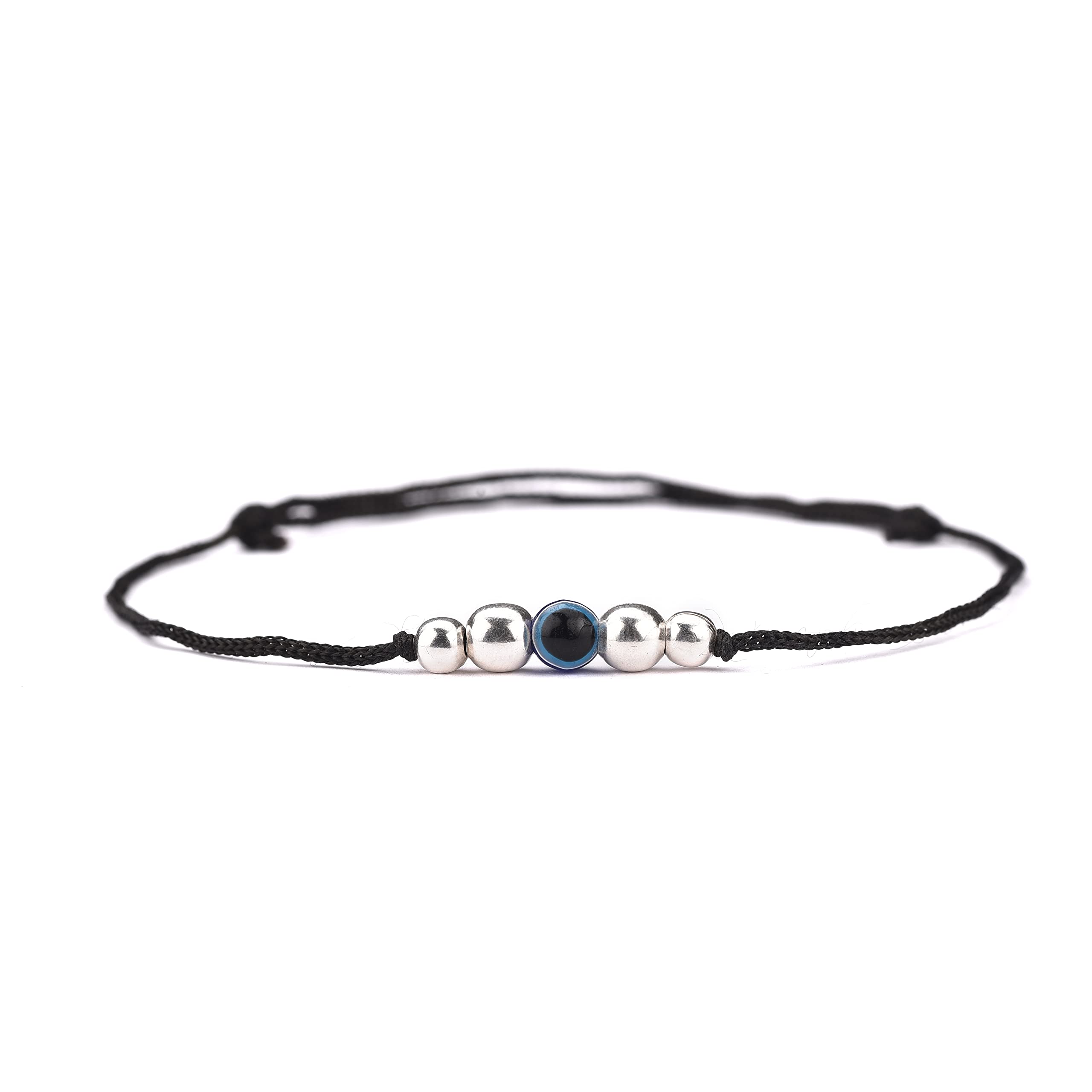 DHRUVS COLLECTION925 Silver Evil Eye Thread Anklet With 4 Silver Balls For Women (18 Years Onwards)