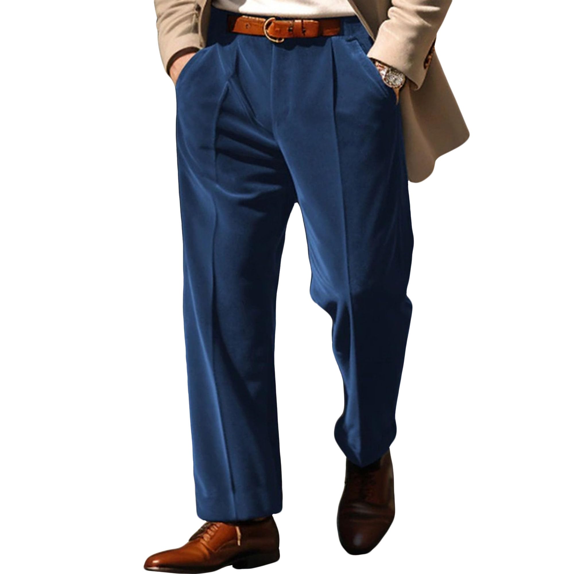 Pantalon habillé en velours épais pour homme - Coupe décontractée - Coupe droite
