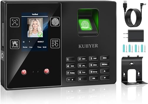 KUIIYER 4 in 1 Employees Time Clocks for Small Business Face + Fingerprint + Palm Print + PIN Employee Clock in & Out Machine Biometric Attendance Punch Clock Recorder Tracker No Monthly Fee