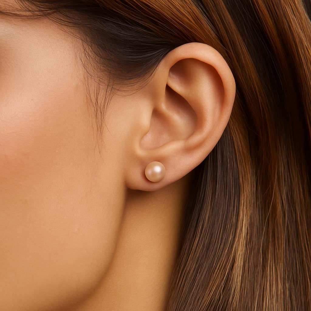 Belacqua Sterling Silver AAA Quality White, Pink, Black or Chocolate Freshwater Cultured Button Pearl Stud Earrings for Women, Size - Small 5.5 mm to Large 10.5 mm, Real Pearl Jewelry for Women, Gift Box Included - Image 2