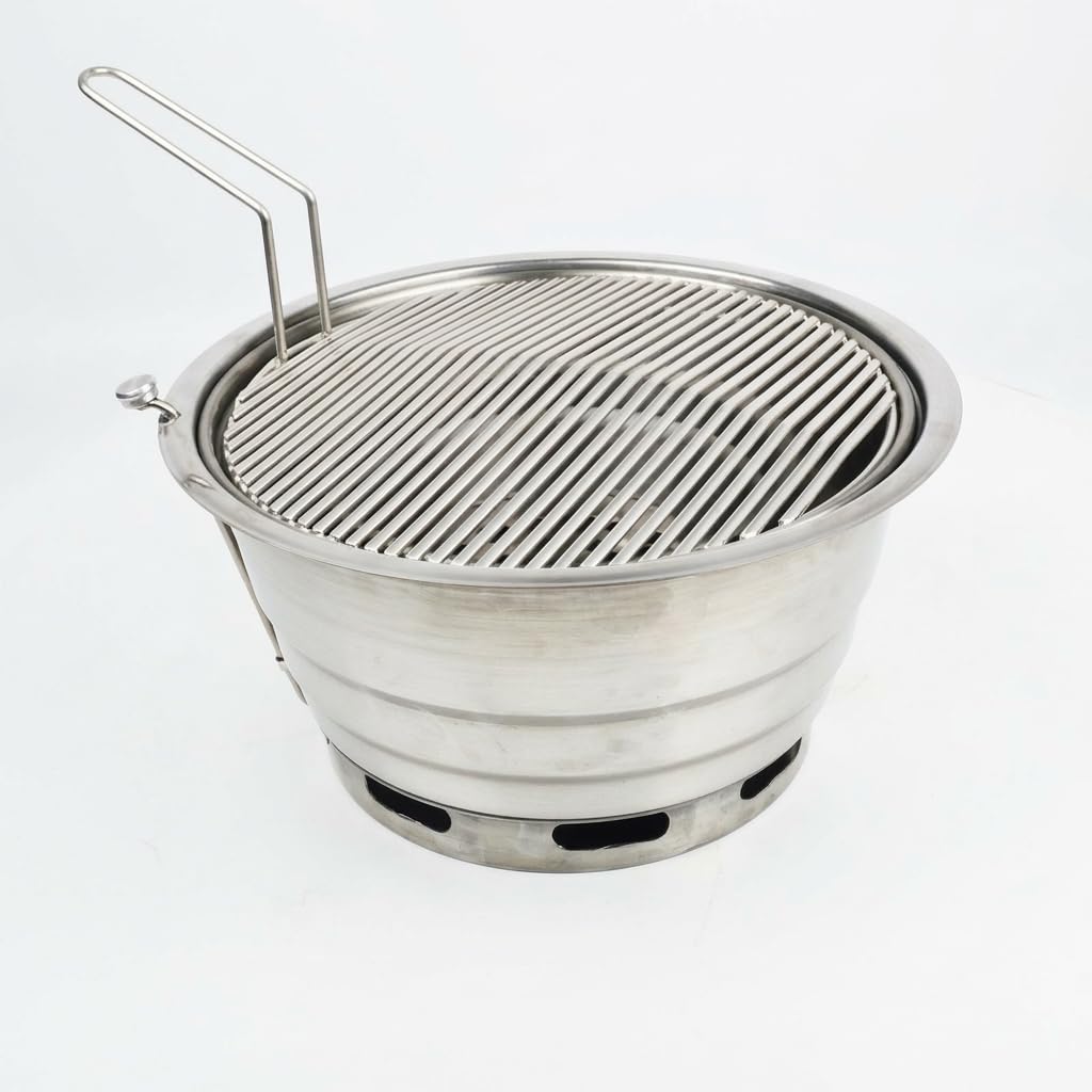 e Charbon Encastrable, Portable pour 3-5 Personnes, Grille e Coréen en Acier Inoxydable, avec Poêle à Griller