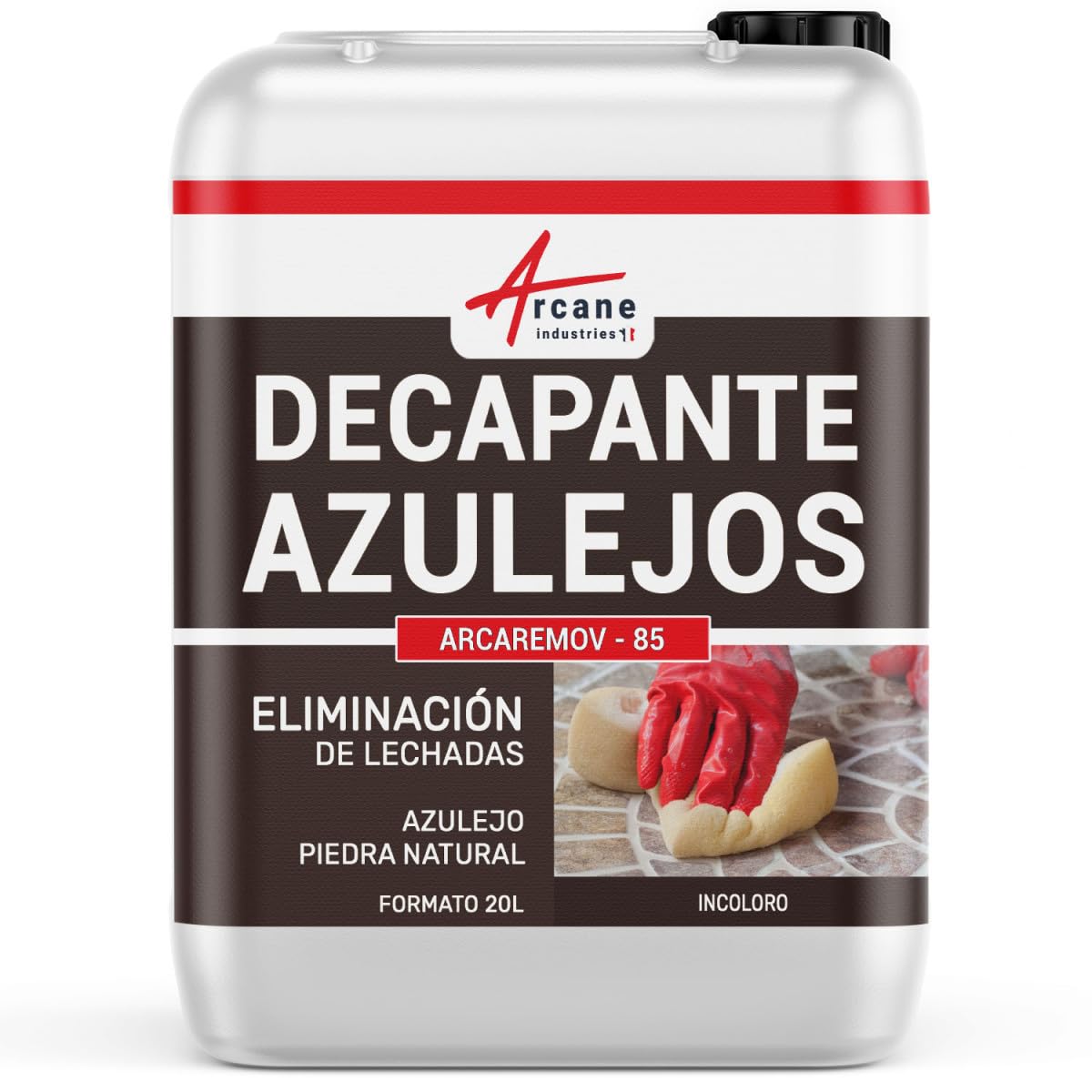 Decapante Velo de Cemento Azulejos Lechada Salitre - ARCAREMOV 85 20 L | Elimina Velo de Cemento, Lechada, Salitre y Óxido, sin Ácido Clorhídrico, Gres y Terracota - Arcane Industries