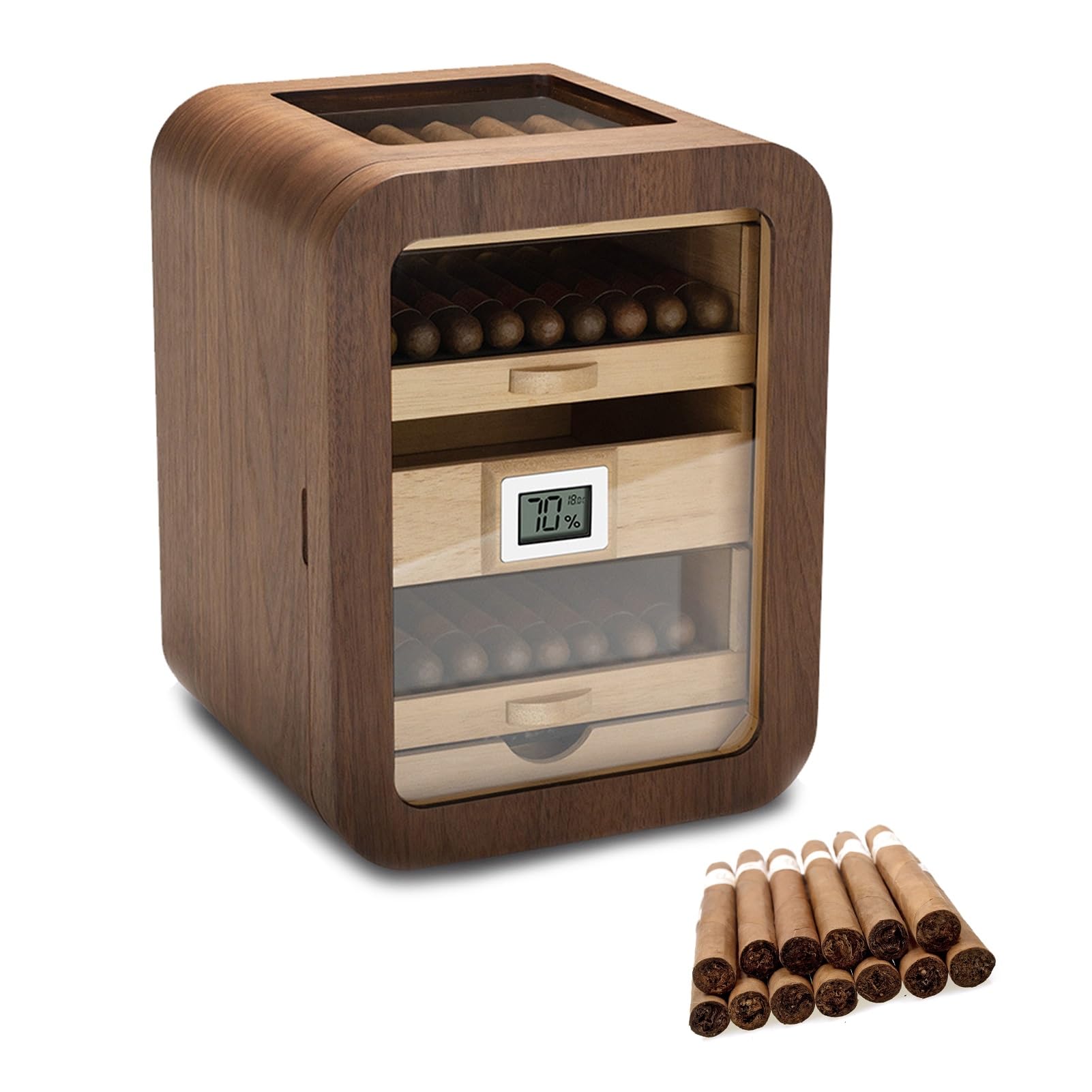 Duzy Humidor o Pojemnosci 110 Sztuk Wykonczenie z Cedru Hiszpanskiego z Elektronicznym Higrometrem i Nawilzaczem do Optymalnej Kontroli Srodowiska(Brown)