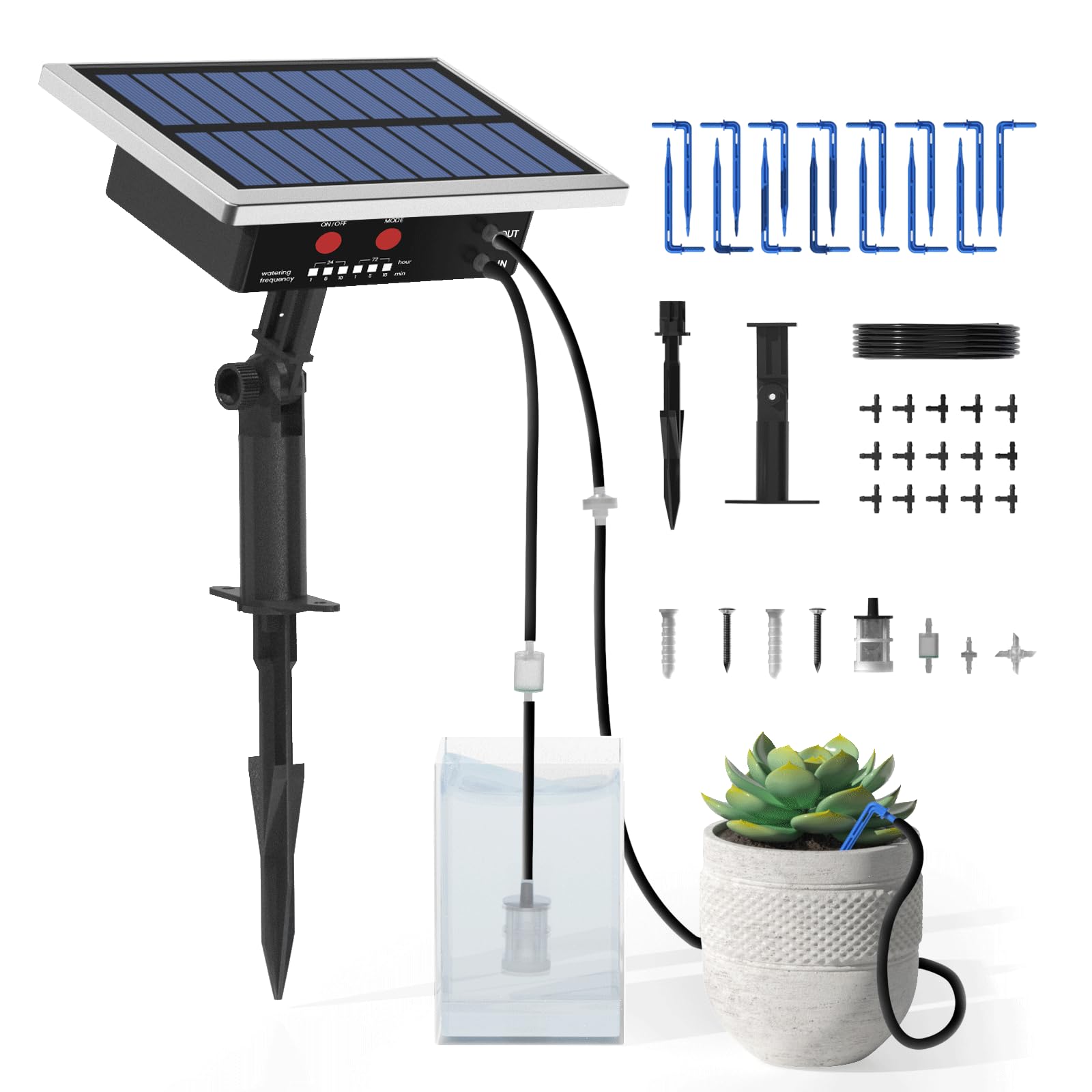 Solar Powered Garden Watering Kit Solar Powered Drip Irrigation Kit -  Automatic Watering System For 15 Plants With 12 Timer Modes Solar  Irrigation System, image size:1600x1600