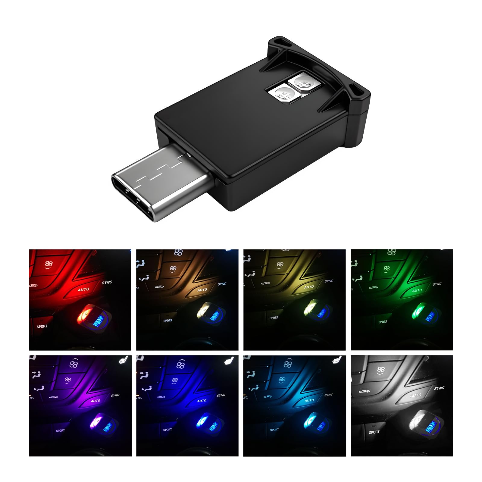USB Type C LED Ambient Light 8 Colors RGB Night Light Adjustable Car Smart Atmosphere Lamp 5V Mini