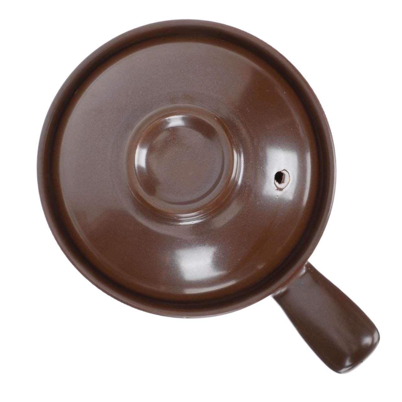 Cazuela de Barro de Arcilla Asa y Tapa Ventilada 950 Ml | Acabado Café, Superficie Lisa, Moldeado Sola Pieza, para Casa y Tienda de Alimentos