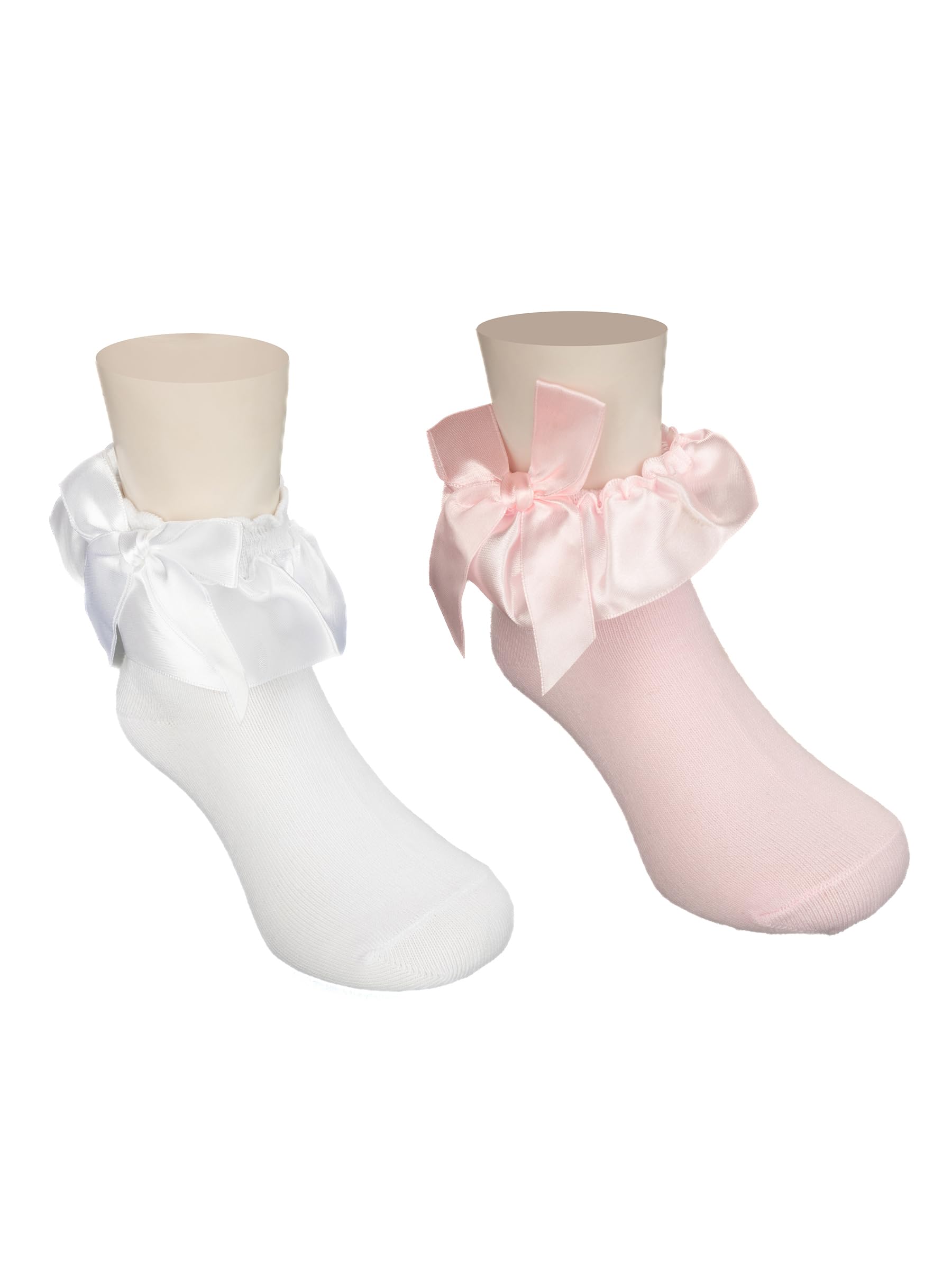 Yellow BeeBow Embellished Socks for Girls - Pack of 2, White and Pink
