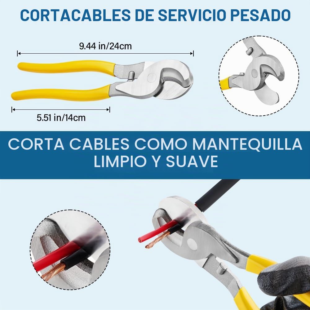 TEENO Herramienta de crimpado hidráulico 10T y cortador de cables, crimpadora hidráulica de cable de 12 a 2/0 AWG, herramienta de crimpadora manual hidráulica de terminal eléctrico, kit de