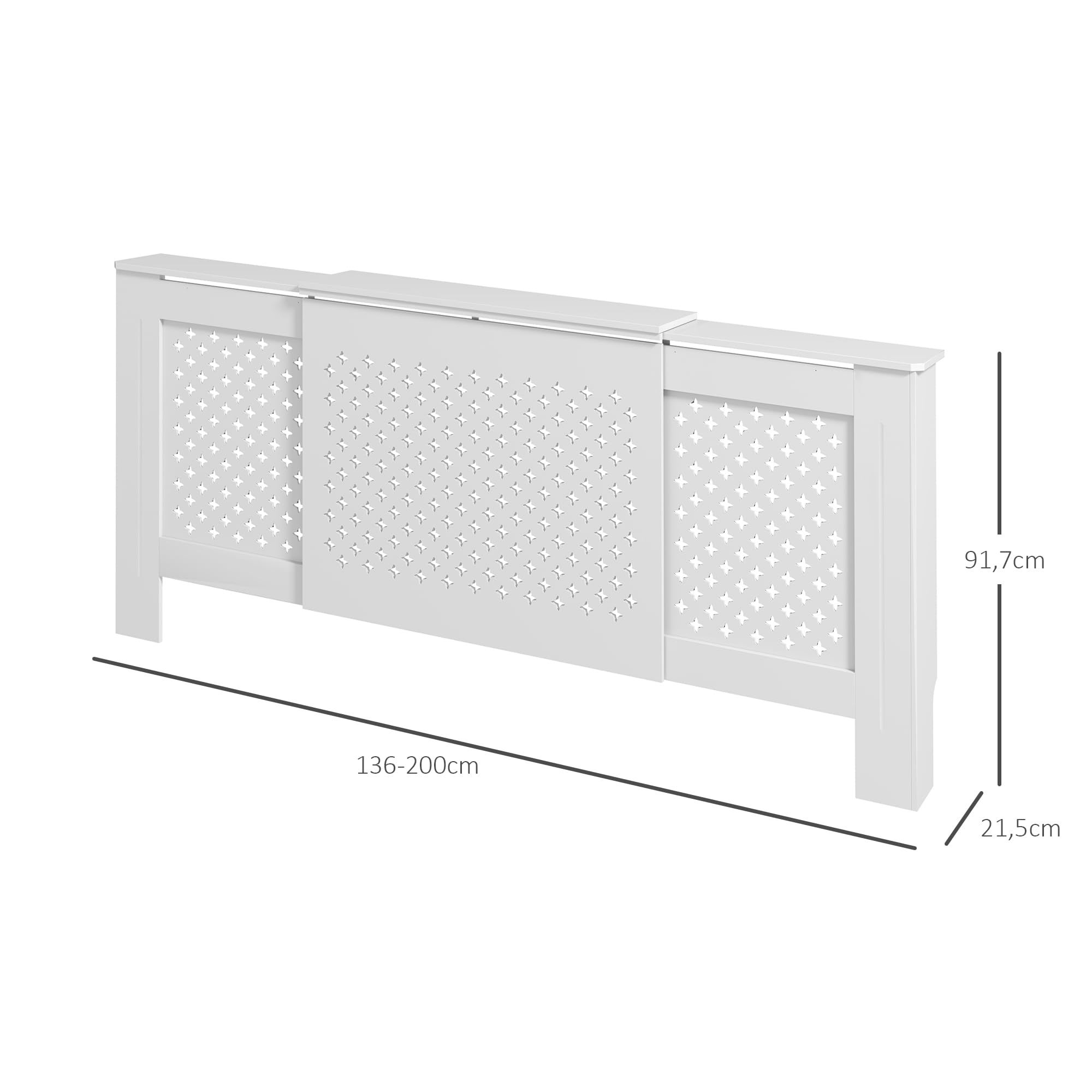 HOMCOM Copriradiatore regolabile contemporaneo a nido d'ape 136-200 x 21,5 x 91,7 cm Copriradiatore in legno per camera da letto, soggiorno - bianco