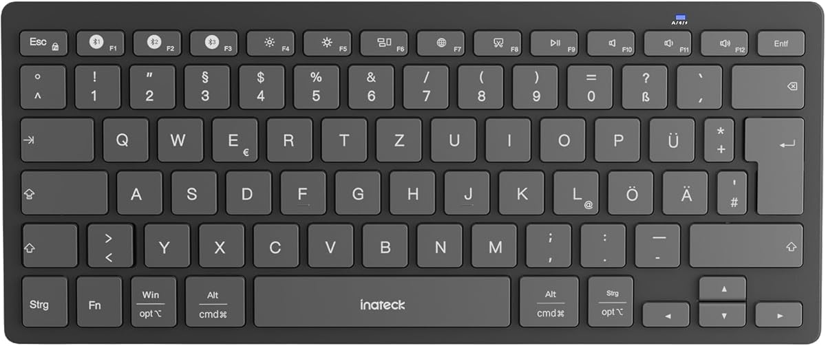 Inateck Bluetooth-Tastatur,Kabellose Funktastatur mit 3 Bluetooth,Ultraslim QWERTZ,Vergrößerte Tastenkappen,für iPad Pro/Air/Mini/10.9/10.2/9.7/Windows/Android/IOS, Ergonomisches Design, KB01003