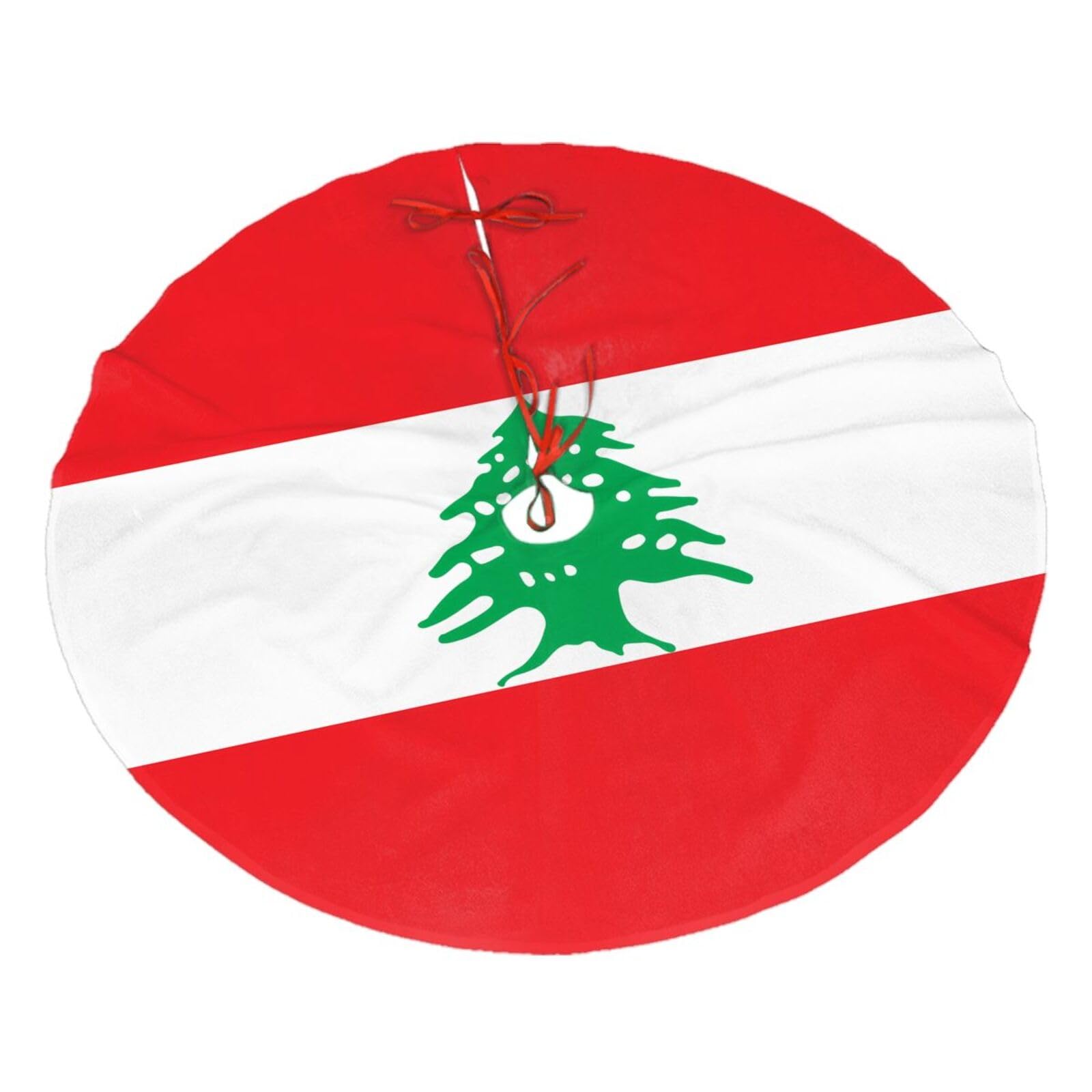 Flag of Lebanon Printed Christmas Tree Skirt Christmas Plush Tree Skirt 36 inches (about91 cm) ChristmasIndoor and Outdoor
