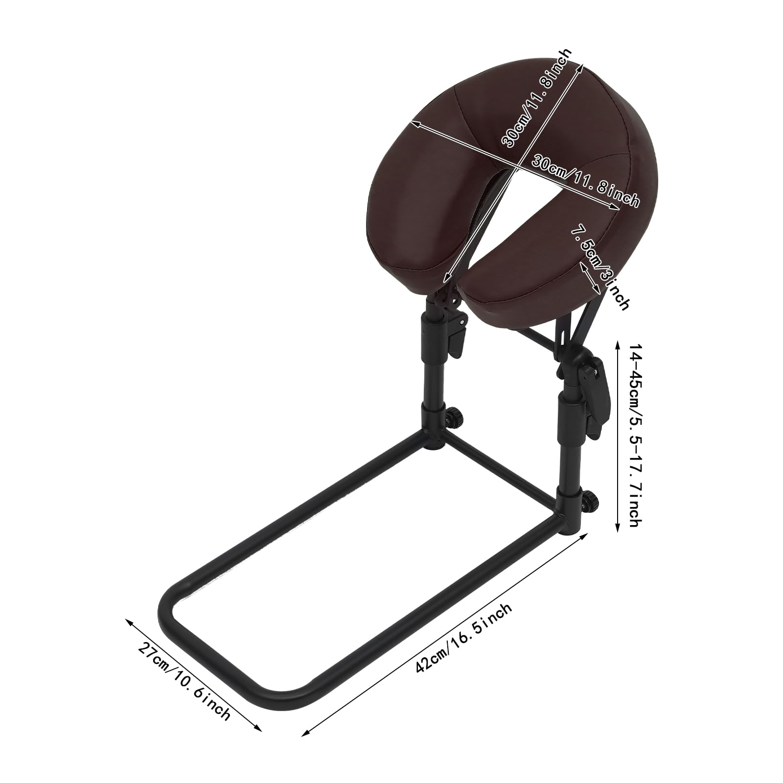 Appuie-tête de massage pour lit, 14 à 45 cm, support de coussin facial avec coussin en forme de U, appui-tête réglable à 180 °, lit de massage, pour soins postopératoires et spa (café)