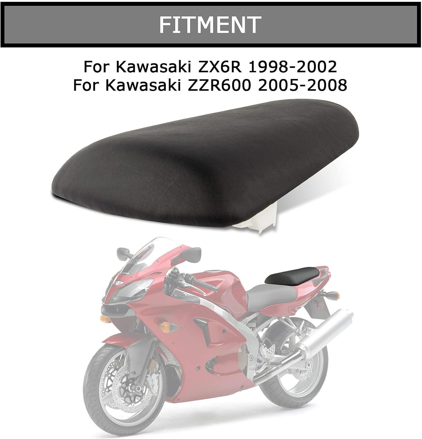 Motorcycle Rear Passenger Pillion Seat Cushion for ZX6R 1998-2002 and for ZZR600 2005-2008 Black