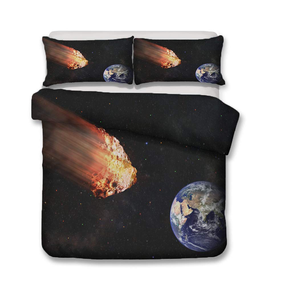 Loussiesd Universe - Set di biancheria da letto con motivo Galaxy Planet in 3D con cielo stellato, copripiumino per bambini, 2 pezzi, colore: Blu