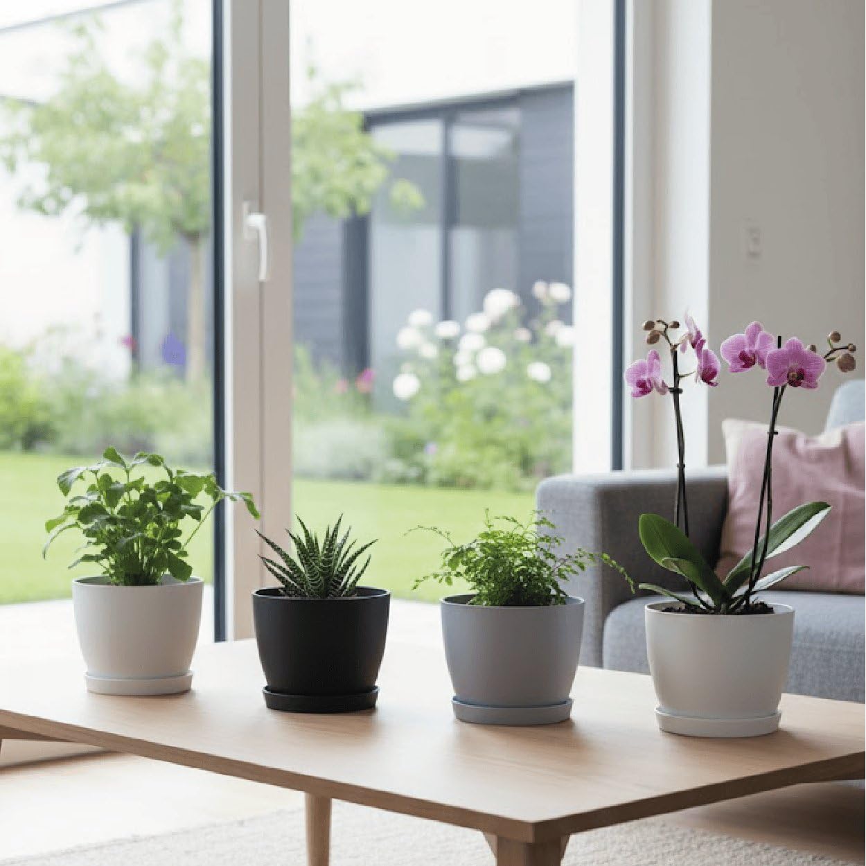 Blumentopf Lunda mit Untersetzer - 2er-Set - 27x20 - Hellgrau - Blumentopf für den Innen- und Außeneinsatz - Übertopf - Pflanztopf - Pflanzgefäß