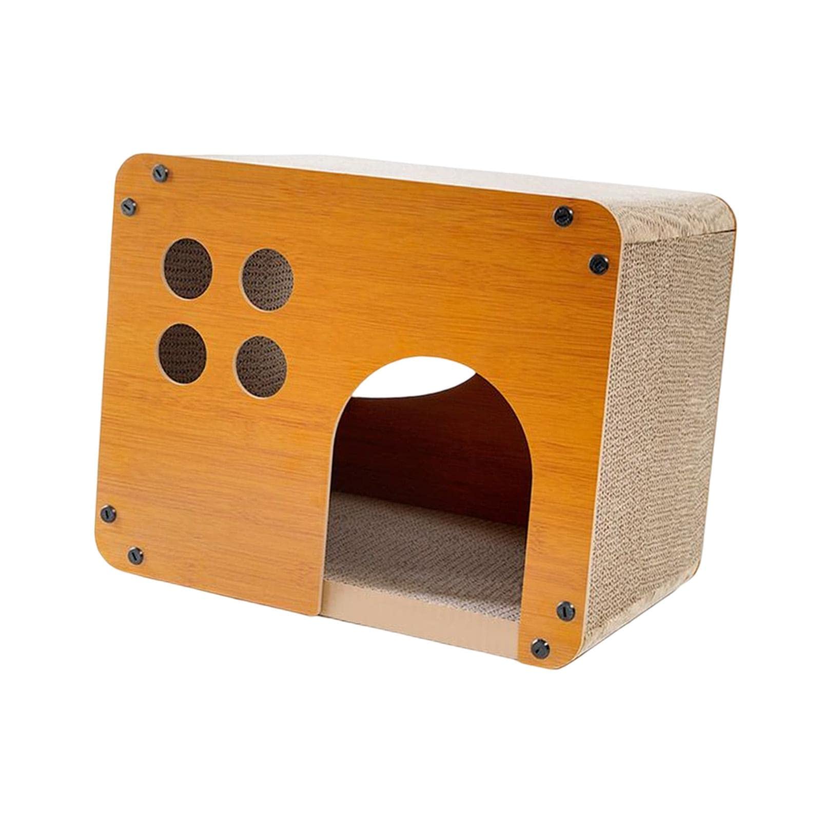 Leefasy Pets Cave Corrugated Cardboard Breathable Cat Dog Wood House for Kitten