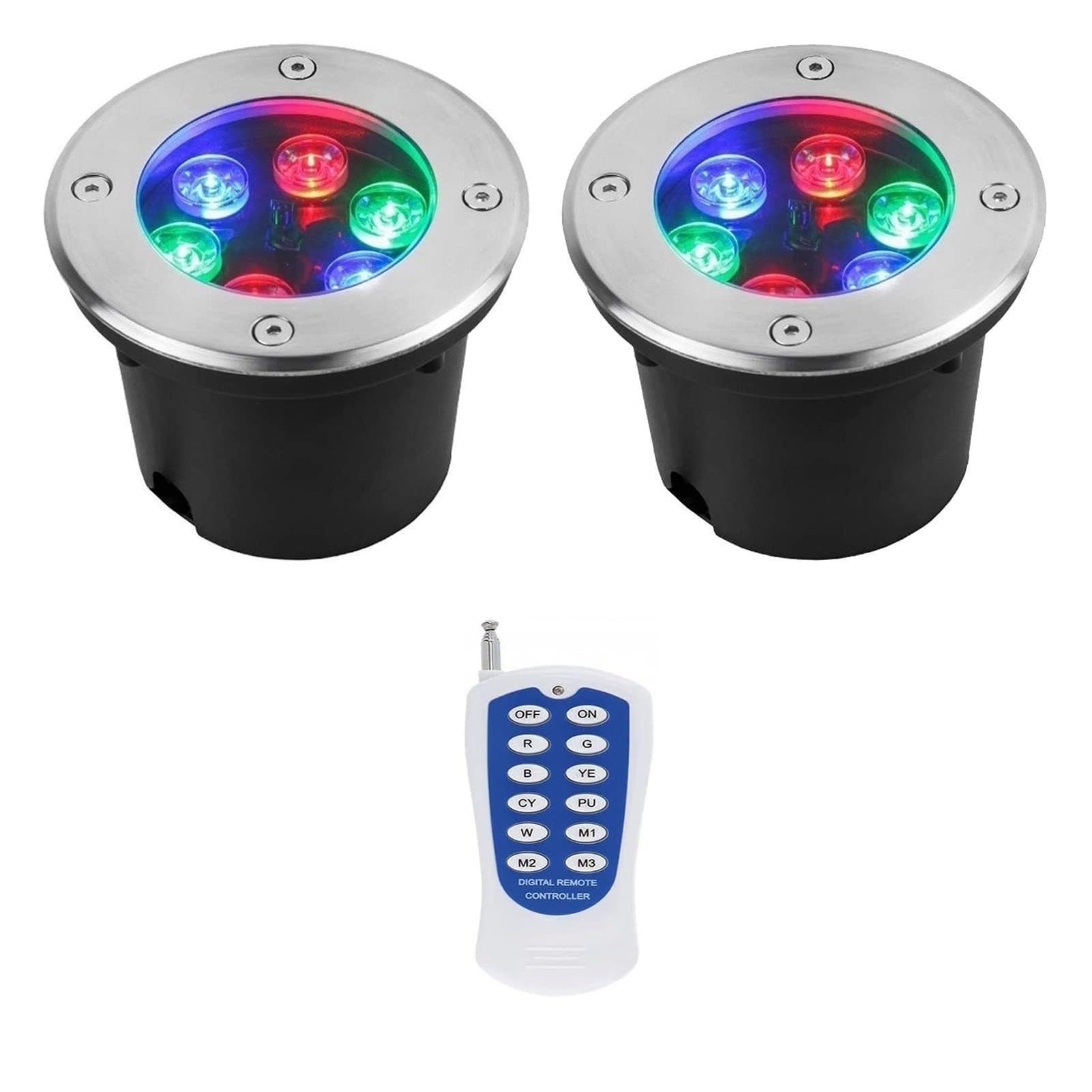 2PCS Focos Led Piscina - RGB Foco LED Subacuático Incrustado, Foco Empotrable Con Mando A Distancia RF A Prueba De Agua IP68, Foco De Jardín De Acero Inoxidable, Para Jardín, Estanque(85-230V,36W)