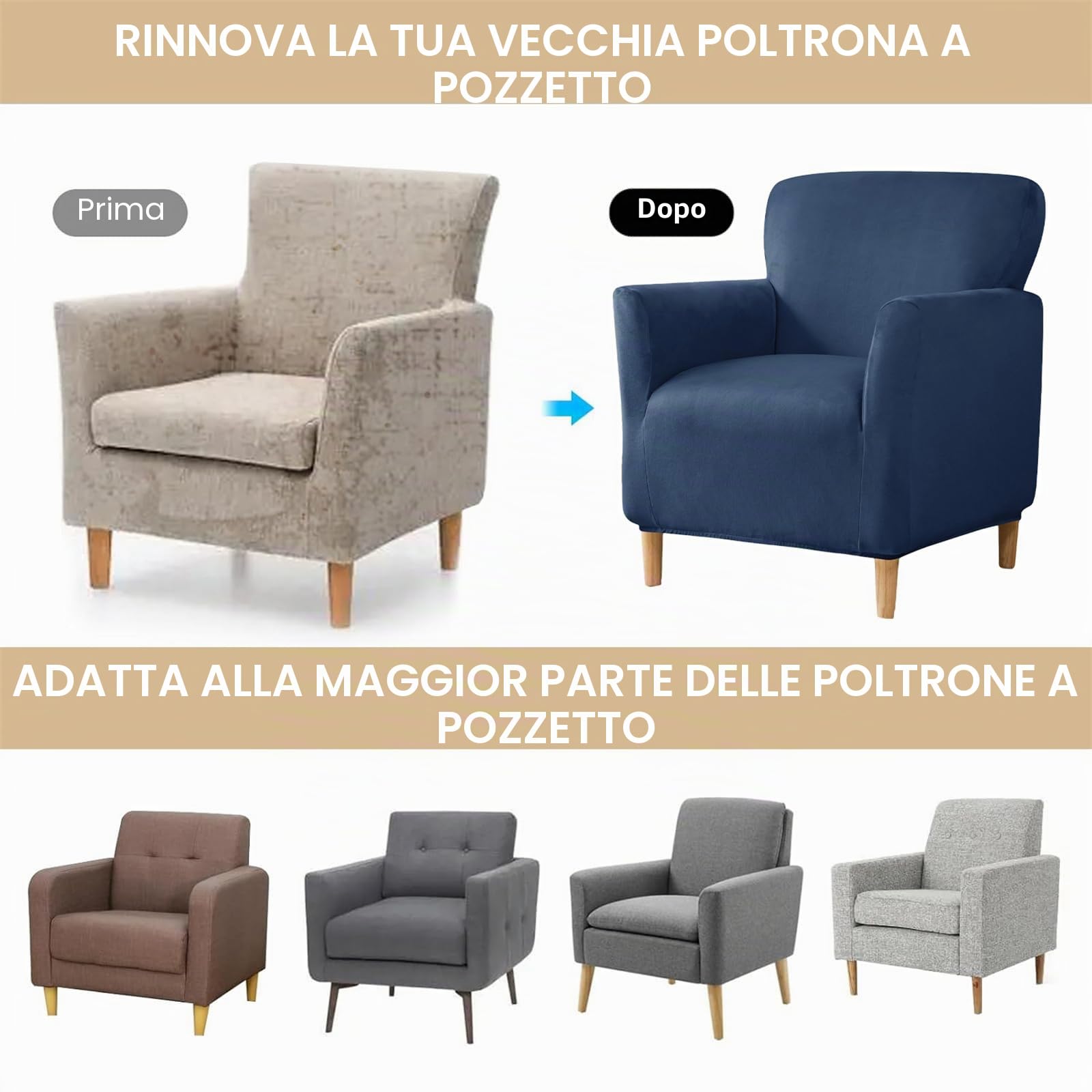 Copripoltrona 1 Posto con Braccioli Universale Copri Poltrona Elasticizzato Lavabile Fodere per Poltrone Fodere per Sedie Copripoltrona Sedie A Vasca Fodera Poltrona Club per Home (Blu navy)
