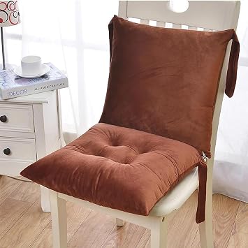 Crystal Velvet Chair Pads, One Piece Non Slip Chair Cushions with Detachable Back and Ties, Thickened Pearl Cotton Filled Seat Cushion for Office Dining Room Seat,Brown