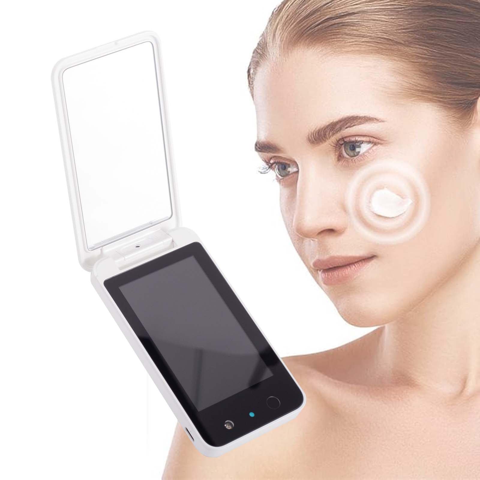 UV Camera Mirror for Sunscreen Test & SPF Detection, Smart Travel Mirror with USB-C Charging Cable, Handheld 2-Sided Portable Makeup for Handbag/Pocket,White