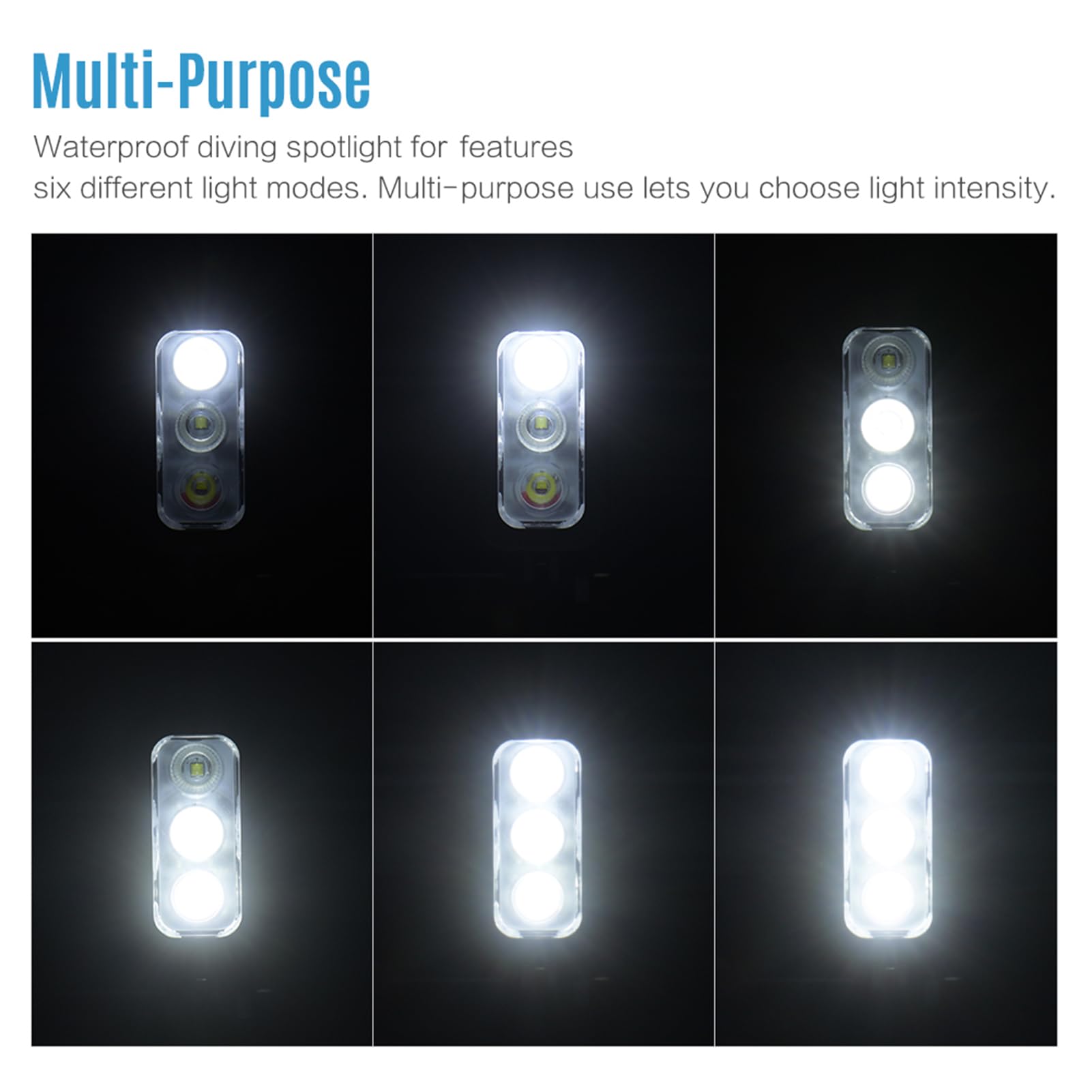 FILFEEL Luce Video a LED, Luce Subacquea Subacquea 5500 6000K 300Lux 30m Grandangolo con 6 modalità Luce, per Fotocamere Yi Action