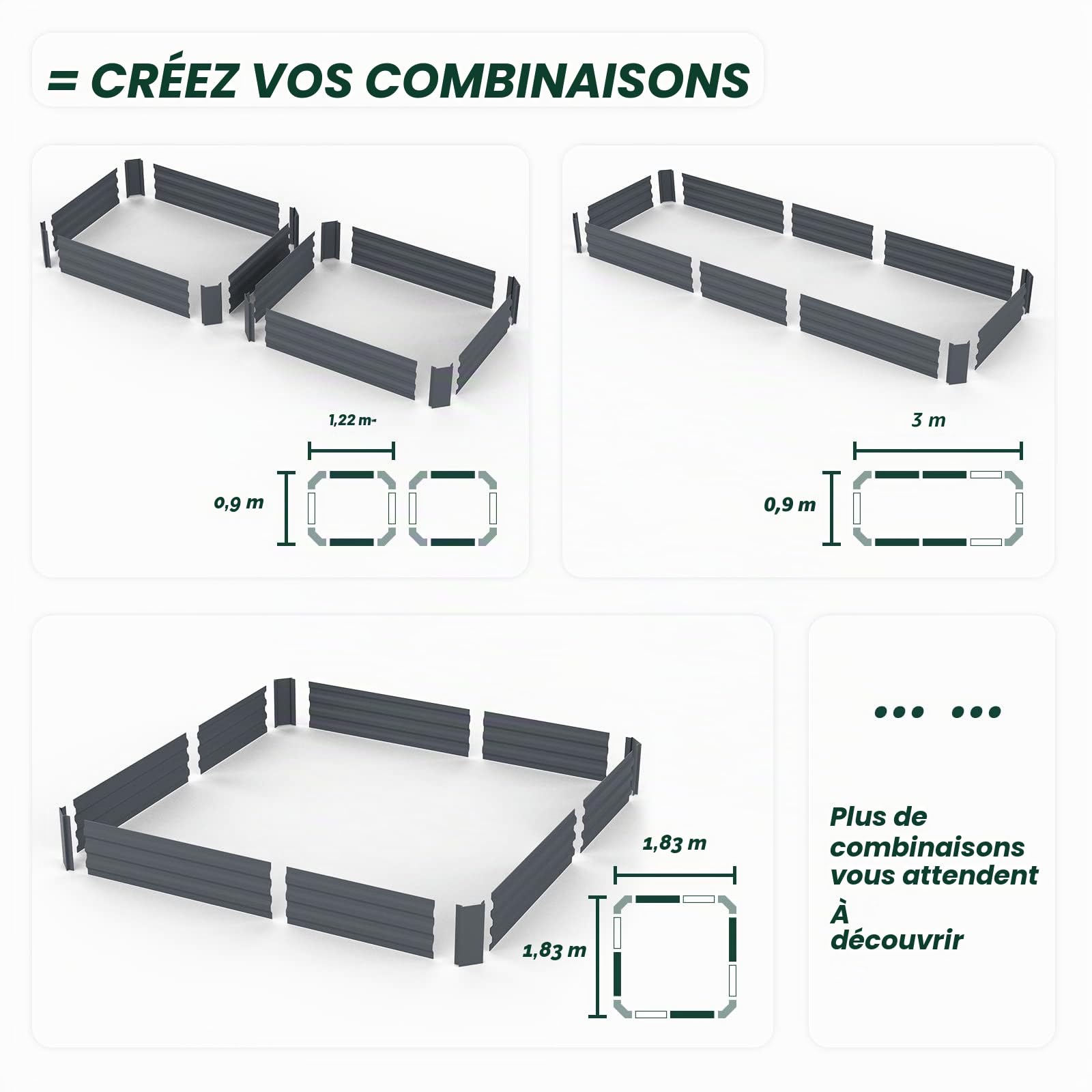 Lot de 2 jardinières surélevées en métal (120 x 90 cm) - Jardinière surélevée pour l'extérieur - Parfait pour les légumes, les fleurs, les herbes, les plantes