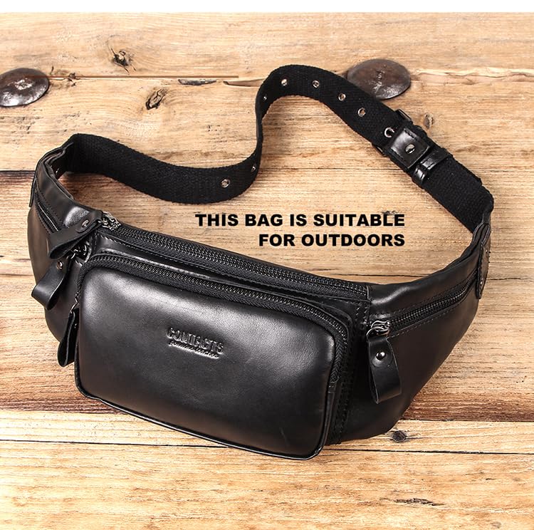 Image of Sam's Design Mens Genuine Leather Chestbag Zipper Small Crossbody Phone Wallet Holder Bag Waist Pouch Pack for Sport,Spring Out,Travel (Black)