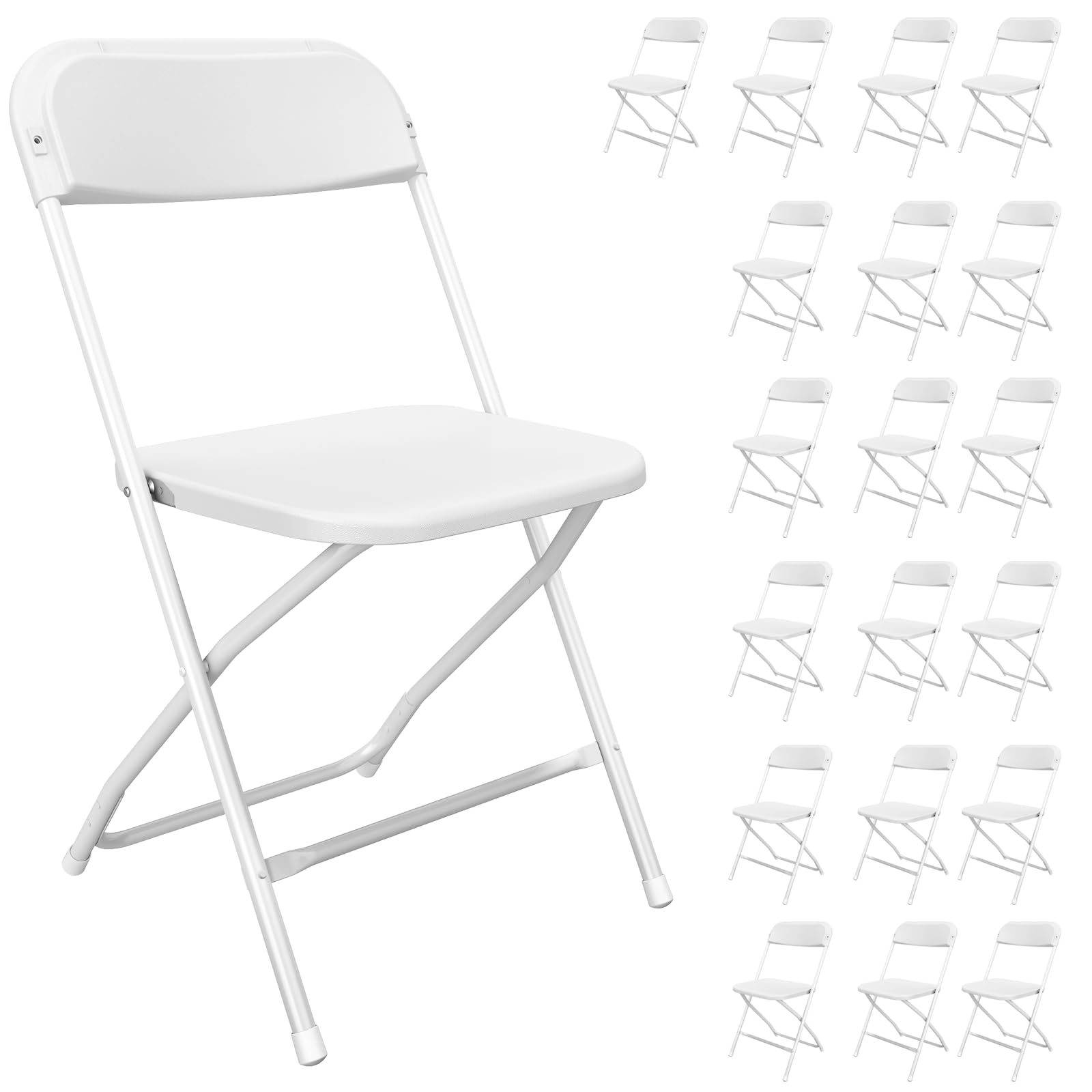 TRINEAR 20 Pack Plastic Folding Chairs White，Lightweight Folding Chair, Stackable Commercial Seats with Steel Frame for Office Wedding Party Patio