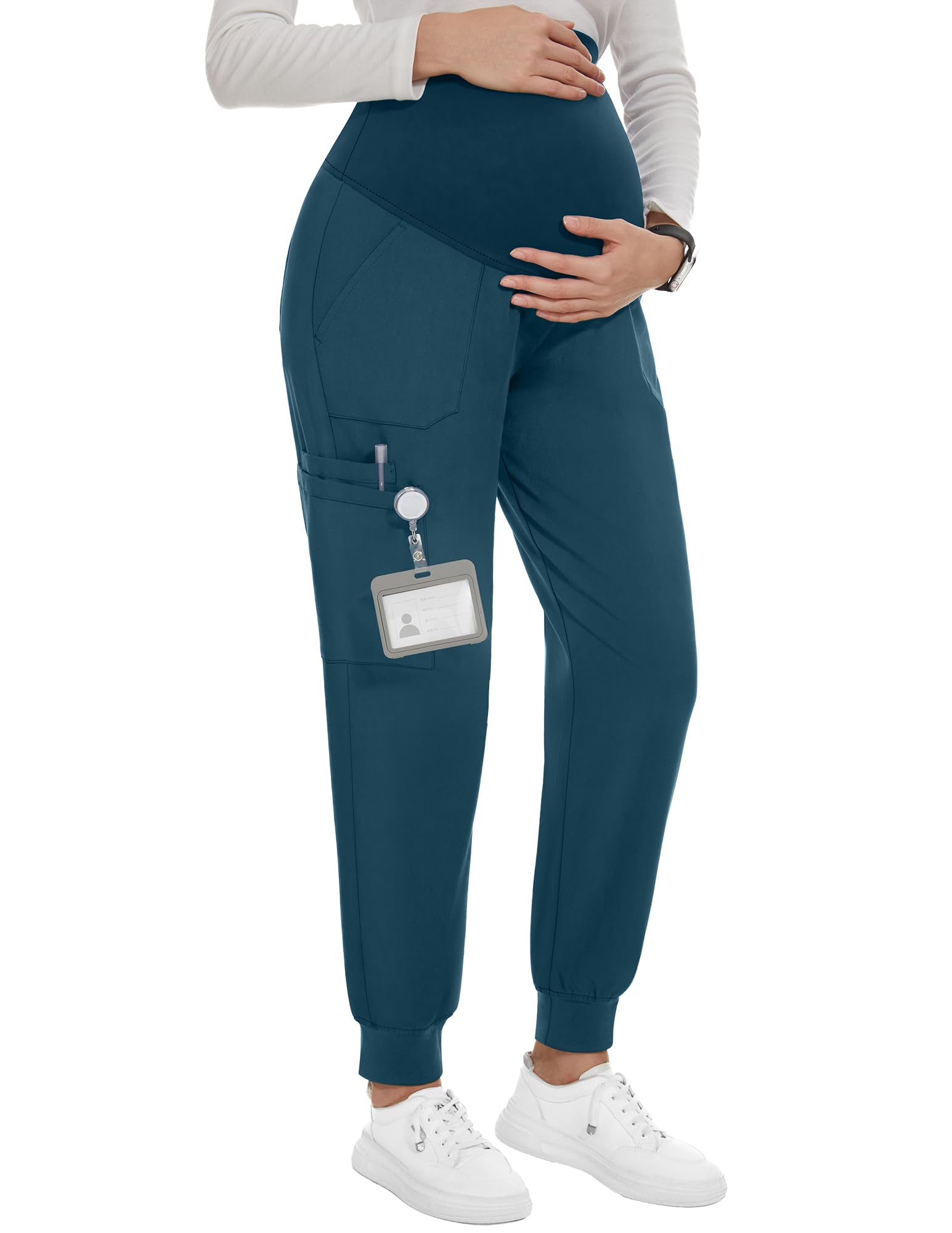 PACBREEZE Women's Maternity Scrubs with 6 Pockets, Workwear Maternity Jogger Scrubs Pregnancy Pants, S-XXL