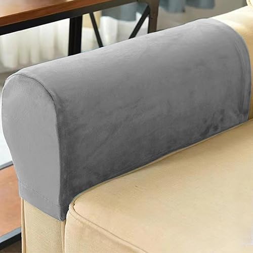 Sofa Armrests With Elastic Chair And Sofa Cover, And Simple Solid Color Furniture Cover For Recliner, Set Of 2（Grey）