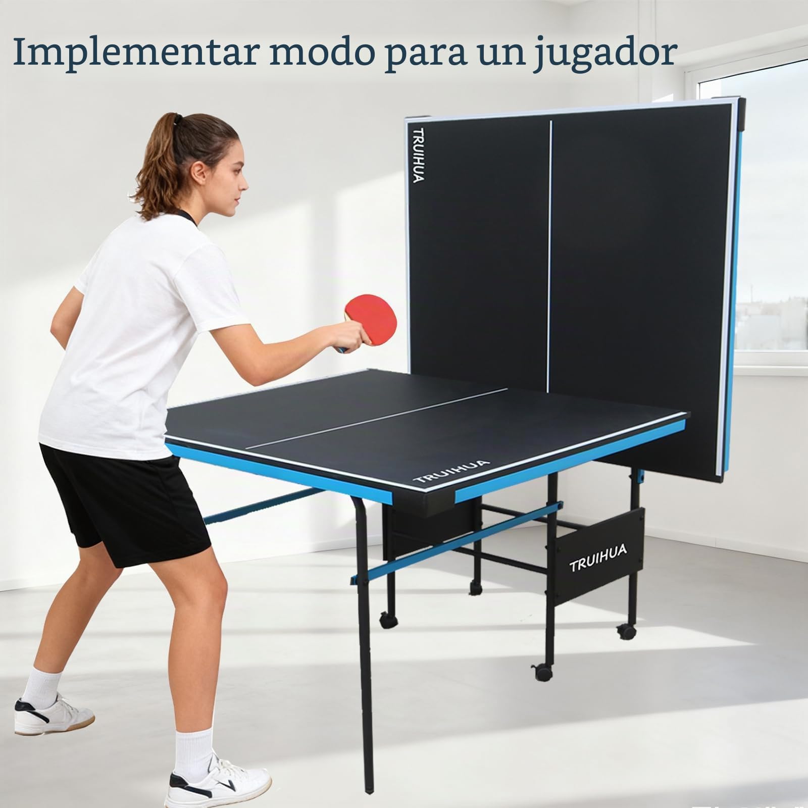 Mesa de Ping Pong Plegable, Mesa de Tenis con Palas y Red para Uso Interior y Exterior, 210 x 117 x 76 cm