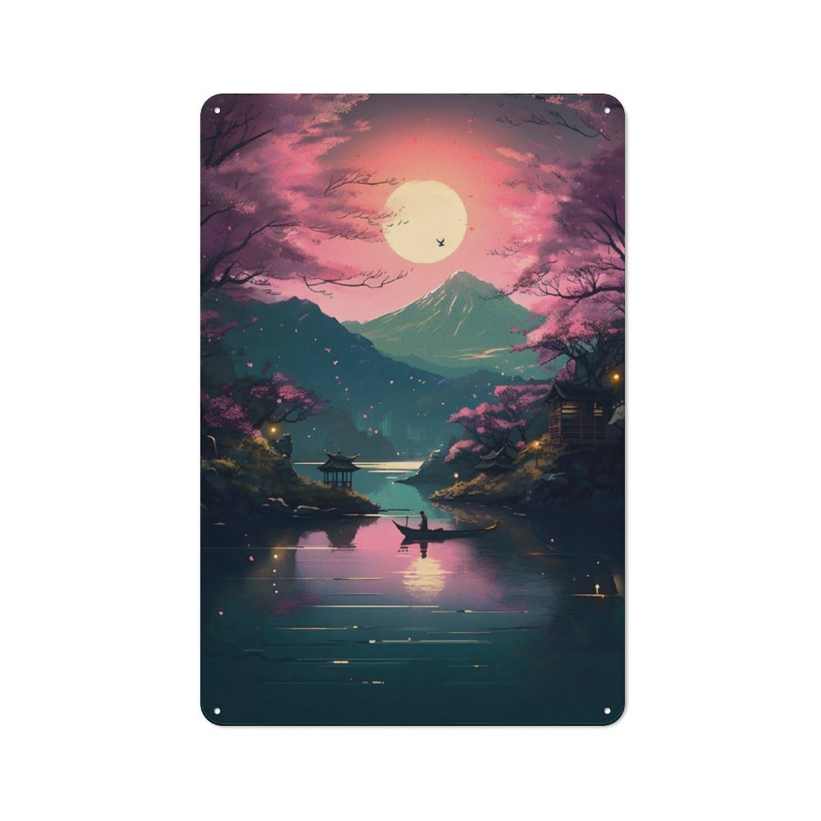 Junmoney Mystic Sunset Lake Retro Metal Plaque 30X20cm For Living Room Or Hallway, For An Autumn Wall Display In Living Room And Hallway