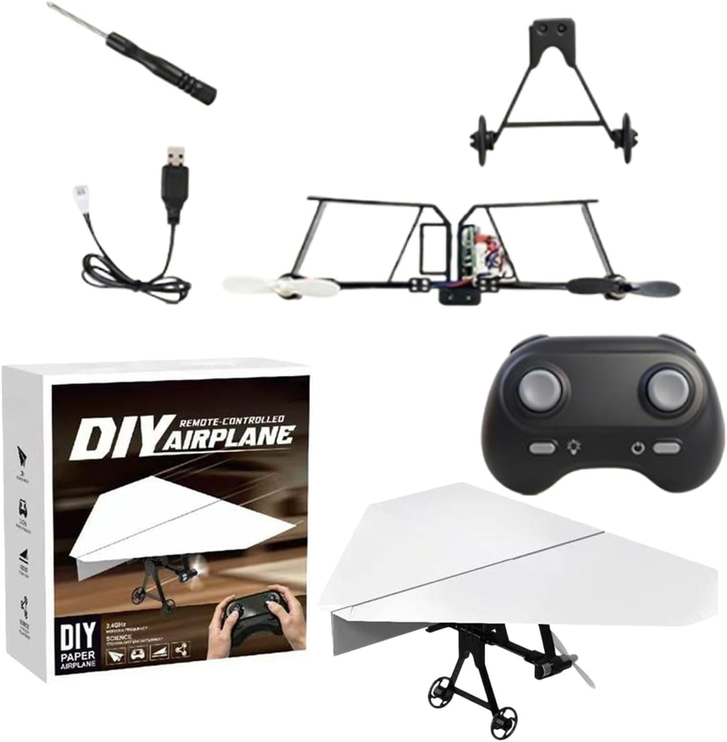 RC Paper Airplane DIY Kit, Remote Control，，Duals Battery Model