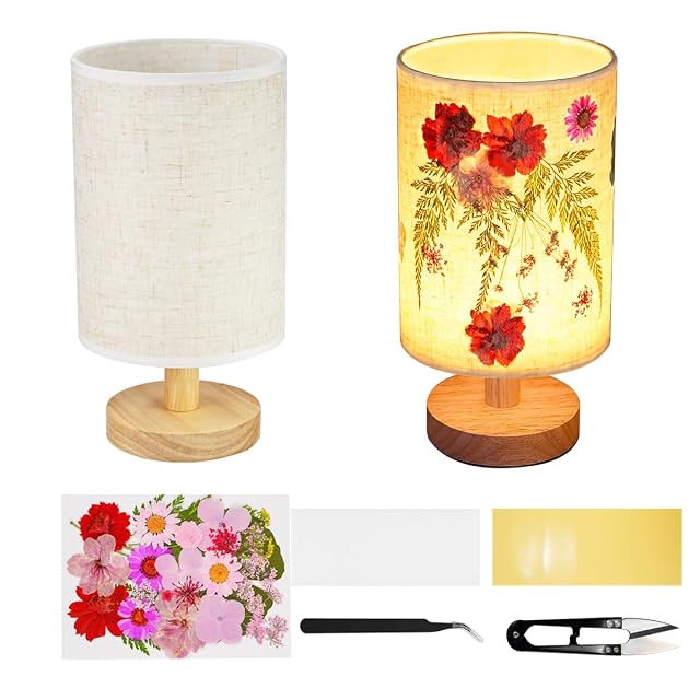 Dried Flowers Table Lamp Handmade DIY Pressed Nature Flowers Lamp for Bedroom Living Room Dorm Home Office D