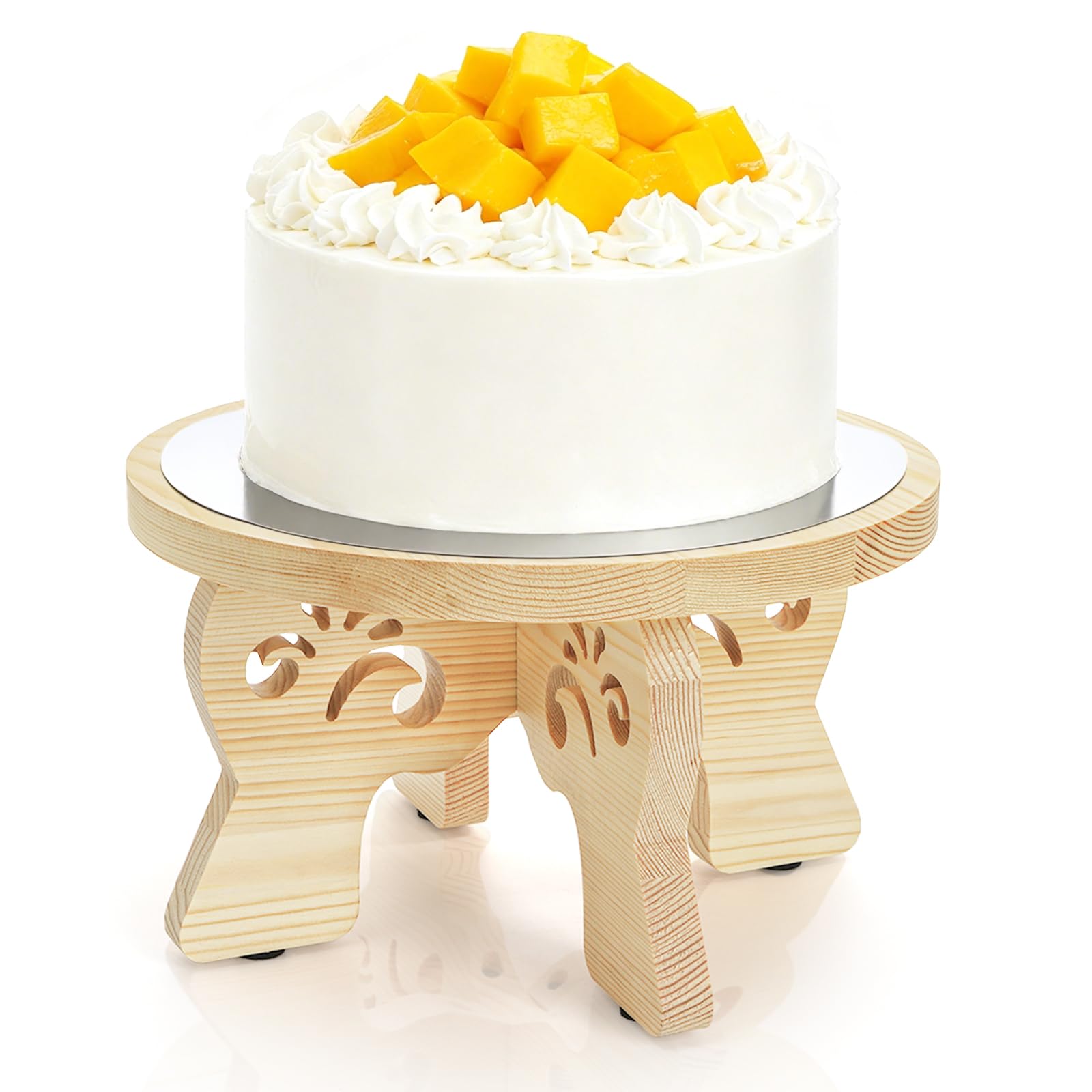Nagpew Wood Cake Stand 10 Inch Decorative Cake Display Holder with Engraved Foot Vintage Wedding Centerpieces Dessert Riser