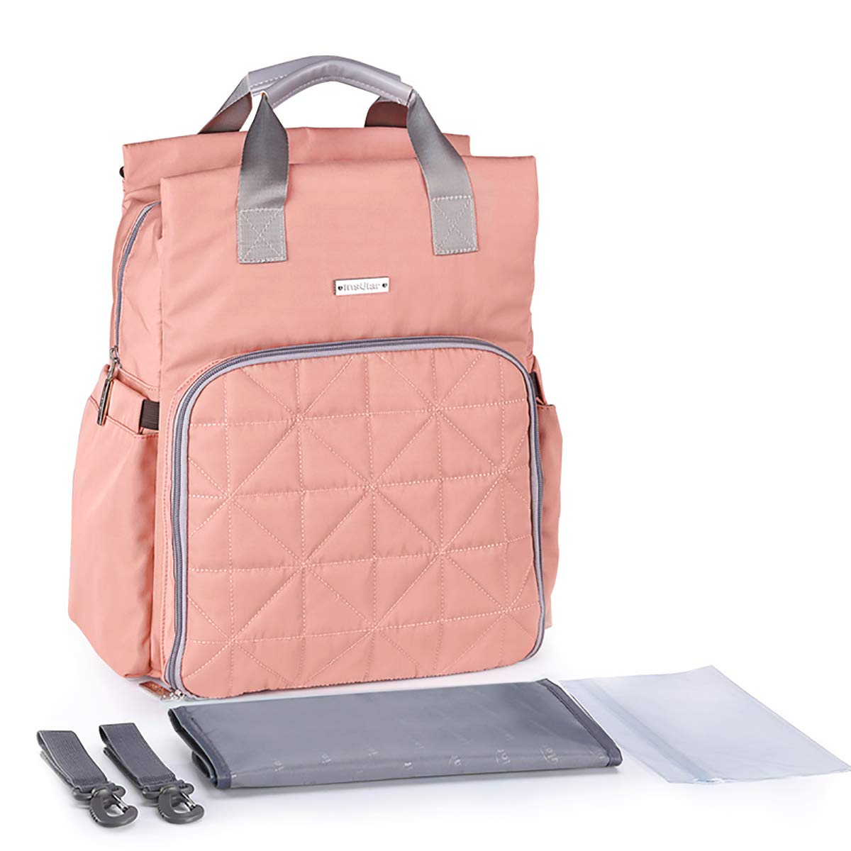 SONARIN Waterproof Multifunction Baby Nappy Changing Backpack with Changing Mat,Stroller Strap,Laptop Shockproof Bag,Diaper Bag with Bottle Insulated Bags,Large Capacity,Machine Washable(Pink)