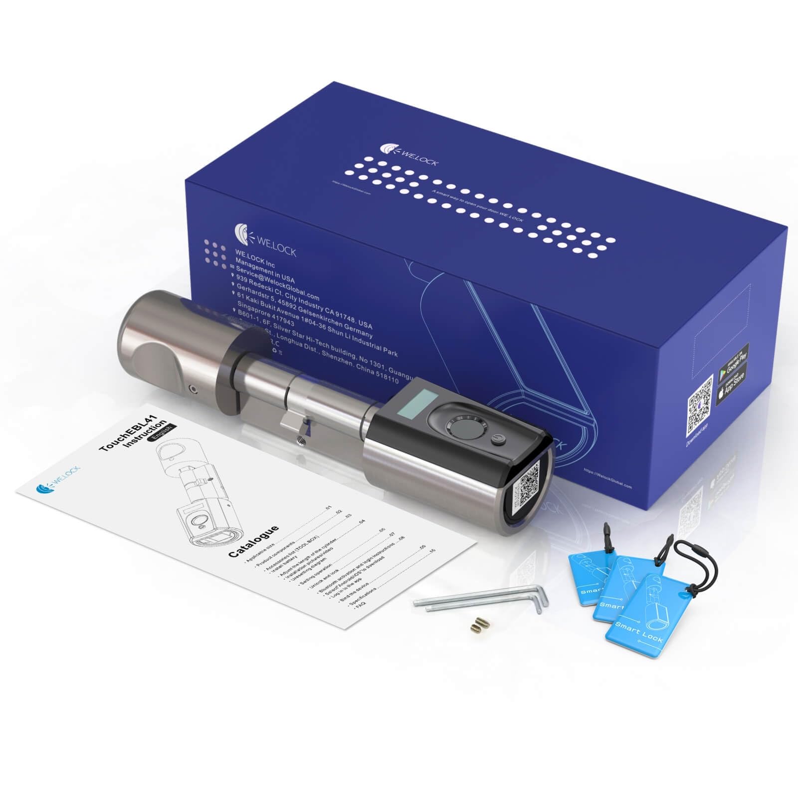 RUILON Serrure empreinte digitale - Touch41 Serrure connectee porte entree IP65 avec 3 cartes RFID, Cylindre biometrique 40x30 pour épaisseur de porte 50-100 mm Maison Bureau facile à installer