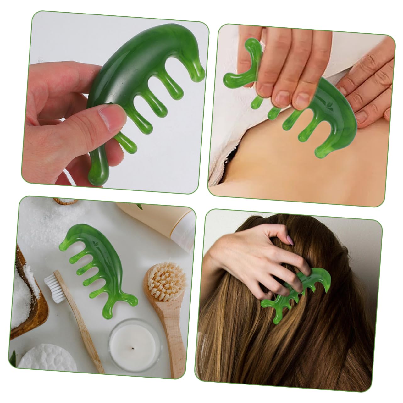 Peine De Masaje Del Cuero Cabelludo Peine De Piedra De Jade Para El Cuero Cabelludo De Cuidado Del Cabello Piel Básico Ancho Green 2 Piezas X 4