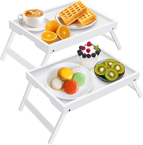Artmeer Mesa Bandeja de Cama con Patas Plegables, Bandeja de Bambú para Desayuno en la Cama para Mesa de TV, Bandeja de Computadora Portátil, Comer,