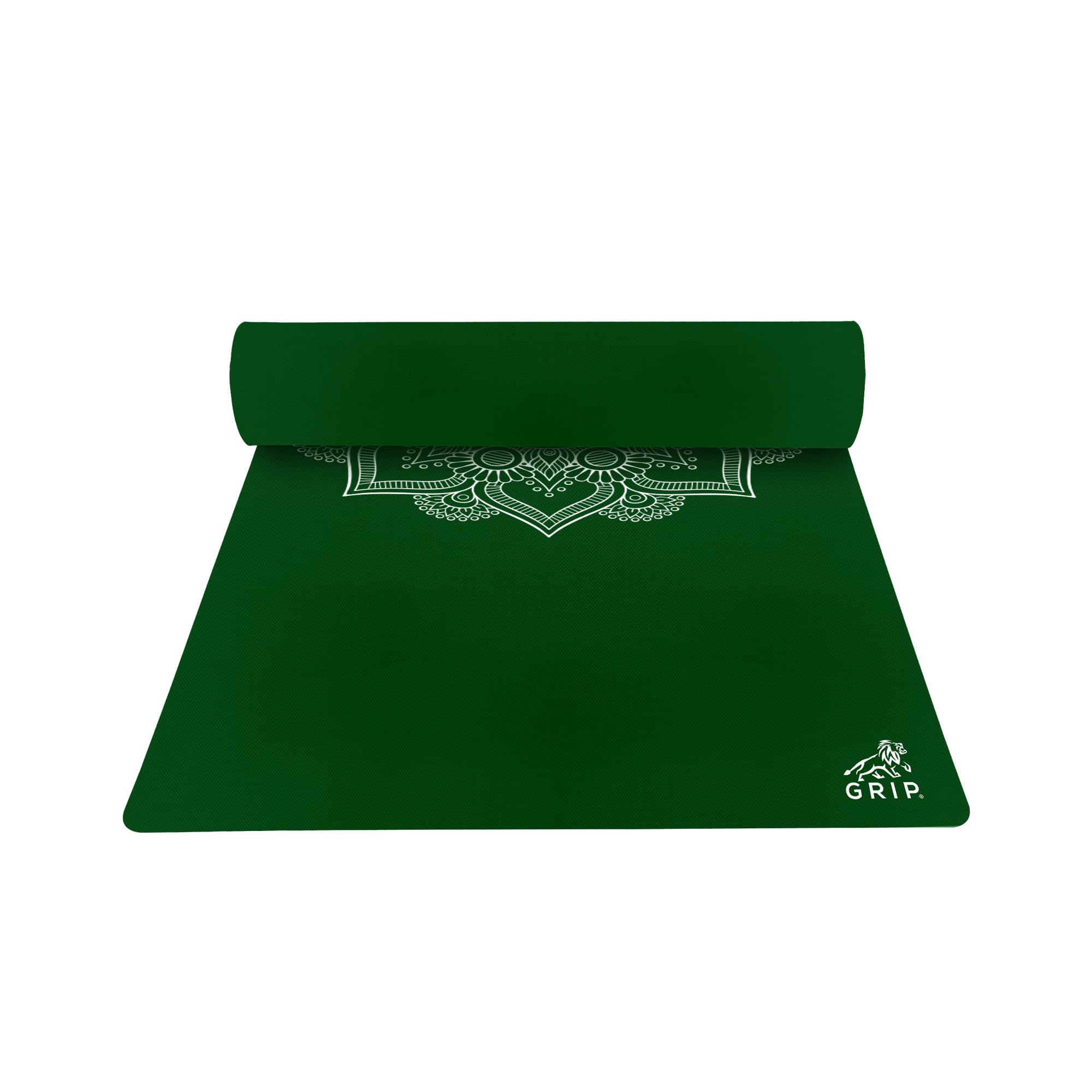 Grip Yoga Mat | 36 x 75 Inches | 12mm Thick | Mandala Design | Anti-Slip | Home & Gym | Men & Women | Green Color-image-0