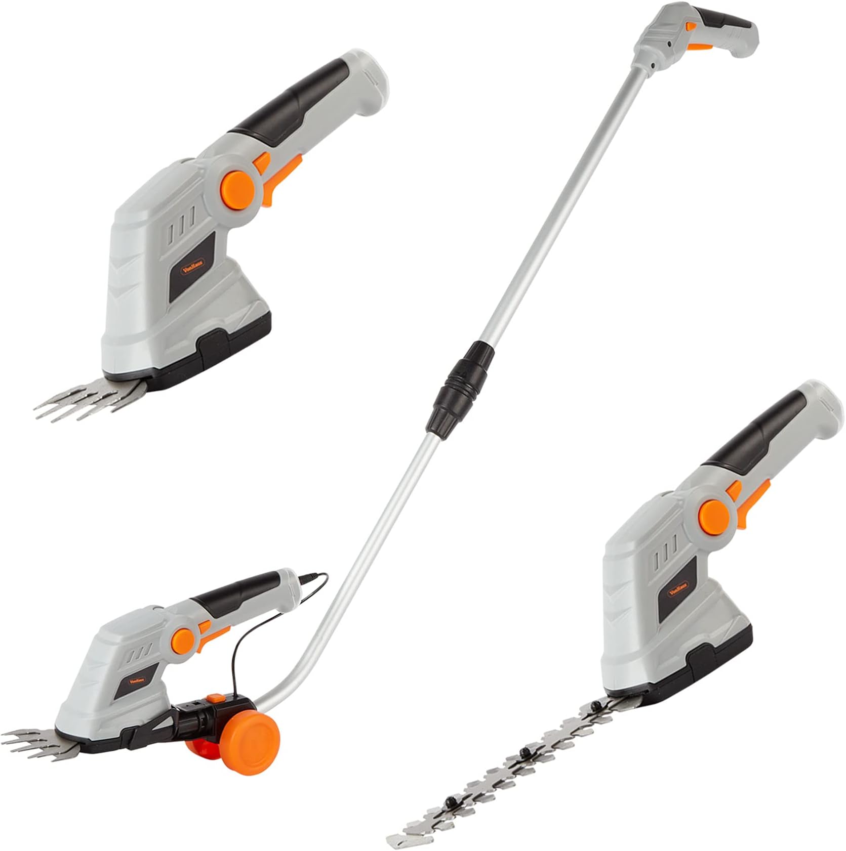 VonHaus Hedge Trimmer & Grass Shears Cordless 2 in 1 โ Cutter for Hedges, Bushes, Branches, Shrubs, Lawn Edging โ 7.2V Battery, 2 Changeable Blades, Charger, Telescopic Handle & Trolley Wheel