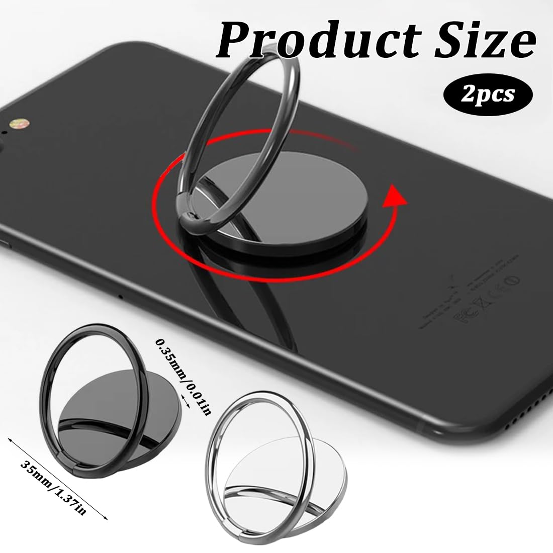 2 Pezzi Anello Supporto Telefono, Supporto Telefono Cellulari Rotazione 360° Gradi, per Tutti i Smartphone