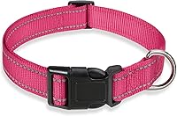 Vista 10 de Collar reflectante para perro con hebilla, collares de nailon de seguridad ajustables para perros pequeños, medianos y grandes, rosa claro, S