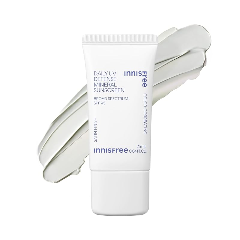 Protetor solar facial mineral innisfree Daily UV Mineral SPF 45 Mini, tonalidade verde, Pacote com 2