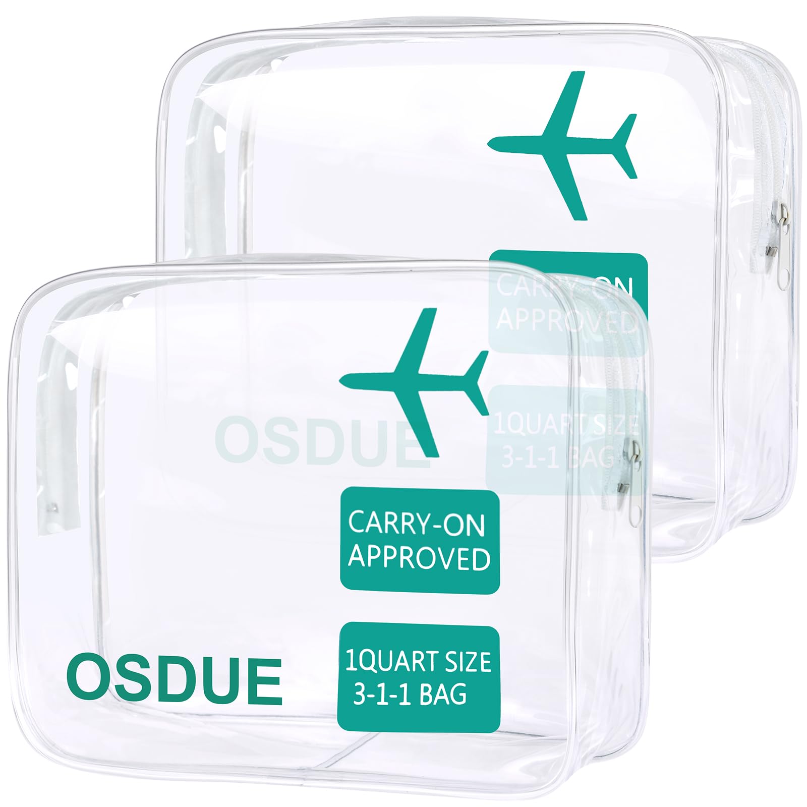 OSDUE2Pcs Travel Clear Cosmetic Bag, TSA Approved Clear Toiletry Bag, TSA Approved Airline Kit 3-1-1 Safe Liquid Bag, Quart Size Travel Bag, Clear Travel Convenience Bag for Women and Men (Green)