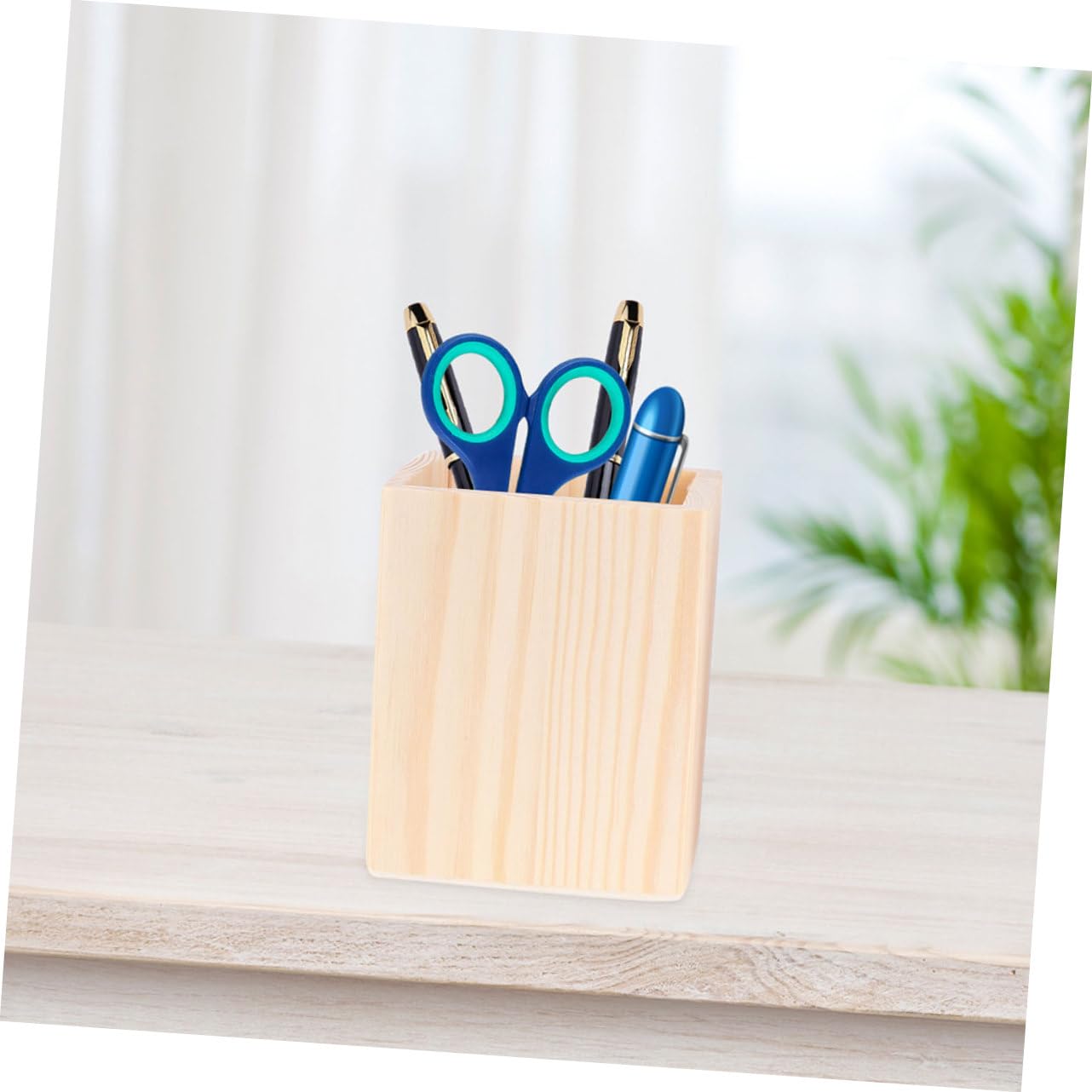 Cabilock 4 Set Barile Di Stoccaggio in Legno Contenitore Quadrato Per Penne Portapenne Rotondo Portamatite Portapenne Da Scrivania Portapenne Da Tavolo Tazza Della Penna Khaki 4 Pezzi * 4