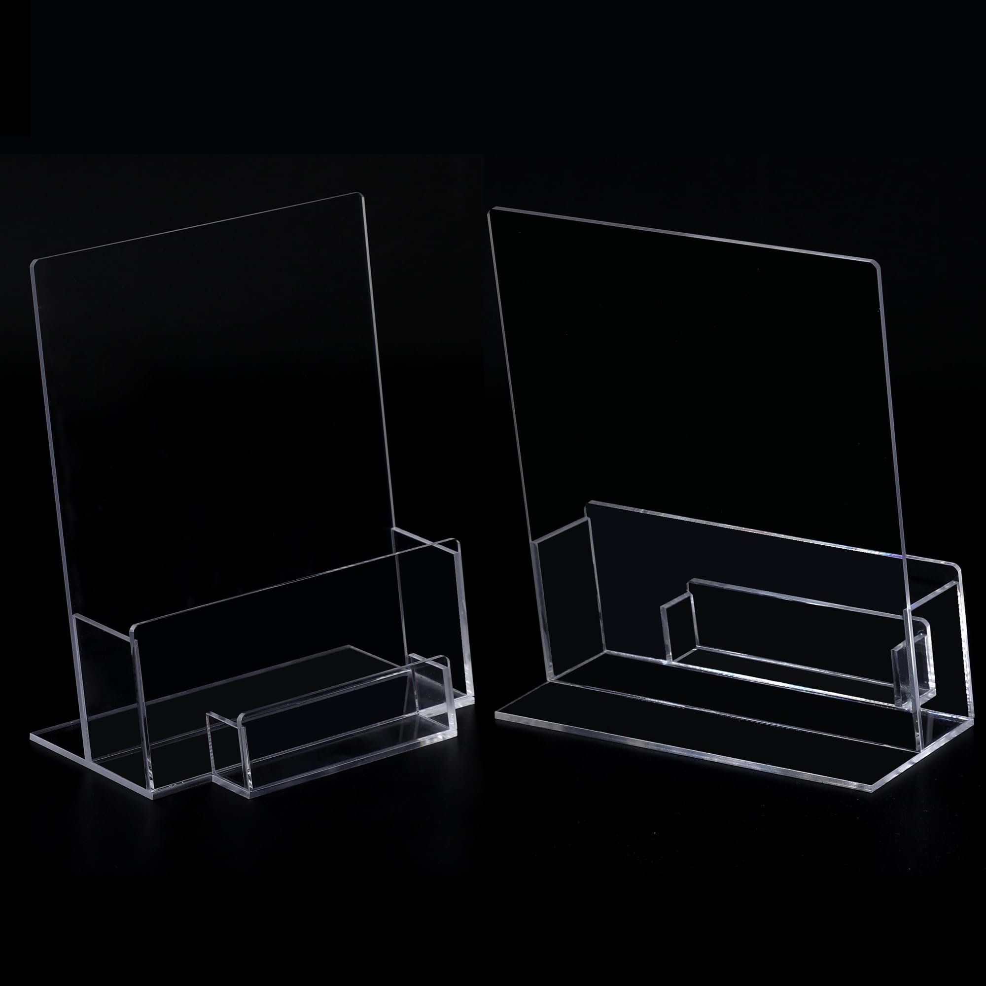 Lot de 2 porte-brochures A5 avec porte-cartes de visite en acrylique | Brochures de menu épaisses autonomes en plexiglas pour magazines, cartes de visite, brochures