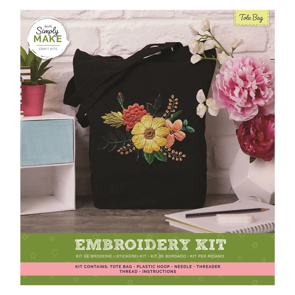 Simply Make Embroidery Tote Bag Craft Kit, Black, Ideal Craft Accessories for Adults And Teenagers Makes A Perfect Present